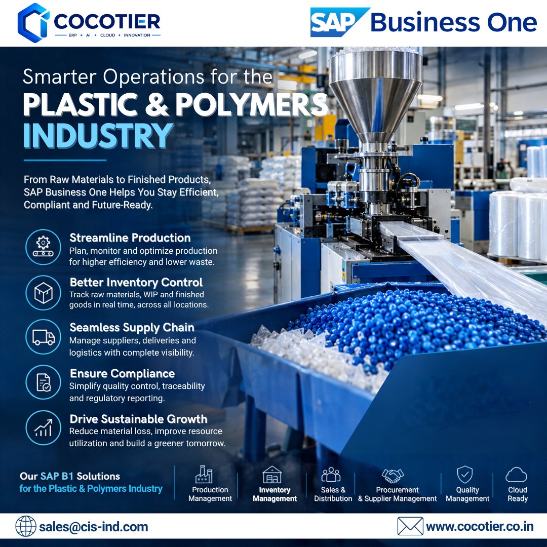 CocotierL23558's tweet photo. From raw materials to finished products, manage your Plastic & Polymer operations smarter with SAP Business One.
🌐 https://t.co/8CIFCEzafn
#sap #sapbusinessone #sapb1 #plasticindustry #polymerindustry #manufacturing #erp #cocotier #cocotierinnovativesolutions #implimentation https://t.co/YRfR8tuKOb