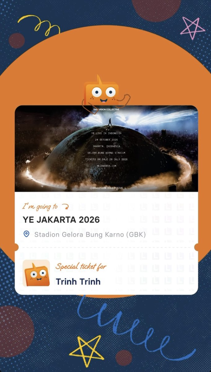 trxnhtr's tweet photo. [PASS / WTS]

Kanye West - YE JAKARTA 2026

Seating - CAT 1A - Price DM (lower than website).

Reselling because I have 1 spare ticket. I’m in Jakarta from 22/10 and can exchange in-person.

IG: tr.nhtr

#Ye #KanyeWest #Jakarta https://t.co/NCWjSbGdkv
