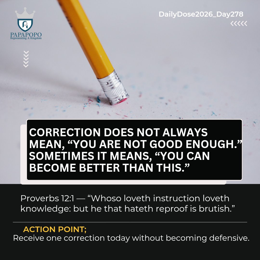 SegunPopoola_20's tweet photo. Don't defend every weakness; allow God to develop you.
What corrects you today may prepare you for what awaits you tomorrow.
#MorningReflection #DailyDose #PapaPopo https://t.co/eyzIDGcbms