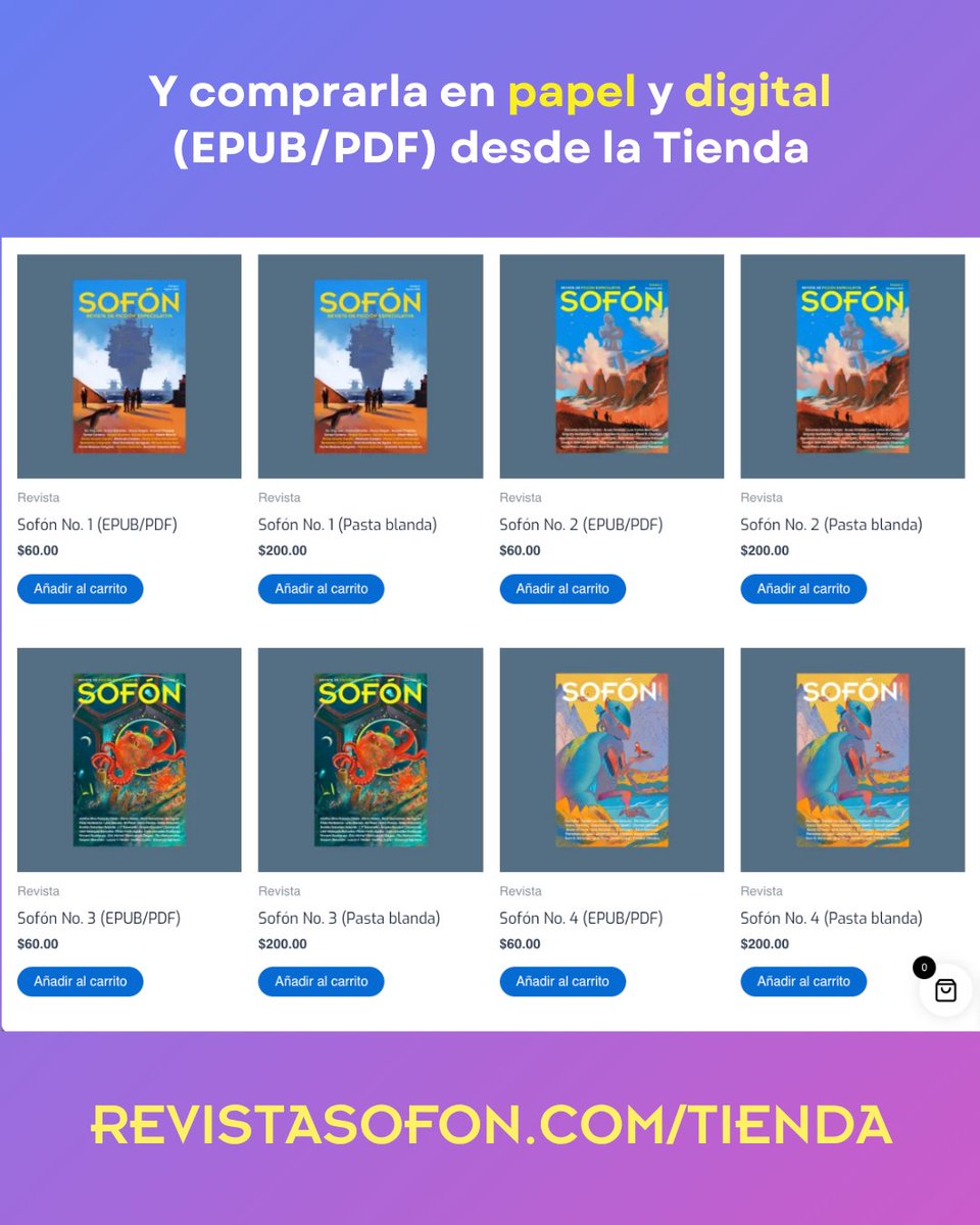 RevistaSofon's tweet photo. ¡Atención a nuestros lectores y amantes de la literatura especulativa!
Los 4 números de Sofón ya pueden leerse de manera gratuita desde la página: https://t.co/v5mUXeKuUv
Cuando un mejor futuro se vuelve difícil de imaginar, la ficción se hace muy necesaria. https://t.co/H48vCmnJcl