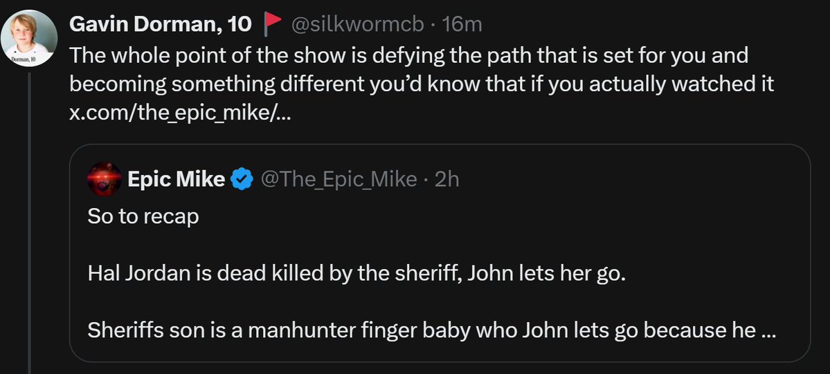 Nerdrotics's tweet photo. John Stewart is a villain, which is indeed becoming something different.
Fucks and falls in love with genocidal monster.
Doesn't kill the genocidal monster when he has a chance leading to multiple deaths.
Let's another potential genocidal monster go.
Let's the murderer of Hal Jordan go.
Covers up the murder of Hal Jordan.
Keeps Hal Jordan's ring he stole off of his dead body.
Charges the stolen ring with a yellow lantern forged by Sinestro.