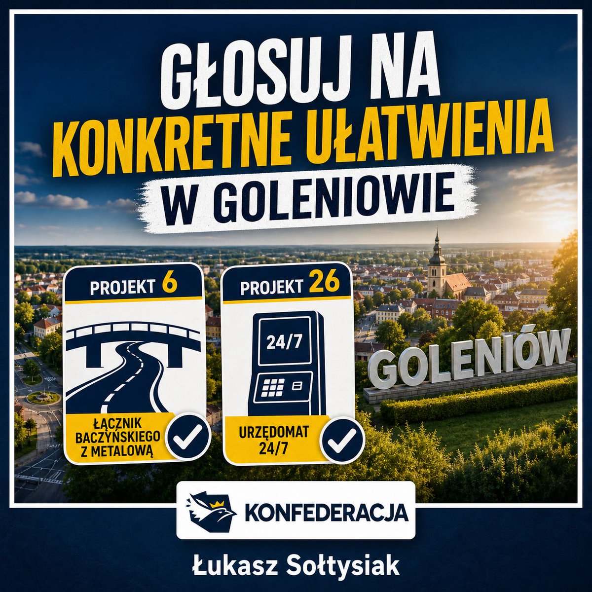 Soltysiak_L's tweet photo. W BOGG każdy ma 3 głosy, także dzieci.

Ja wybieram konkrety:
✅ projekt 6 — łącznik Baczyńskiego z Metalową
✅ projekt 26 — urzędomat 24/7

Małe decyzje, realna wygoda.

Głosowanie: 05.10–25.10  
https://t.co/nZSPW0jPkI

#Goleniów #BOGG https://t.co/Lyj7PJmX1s