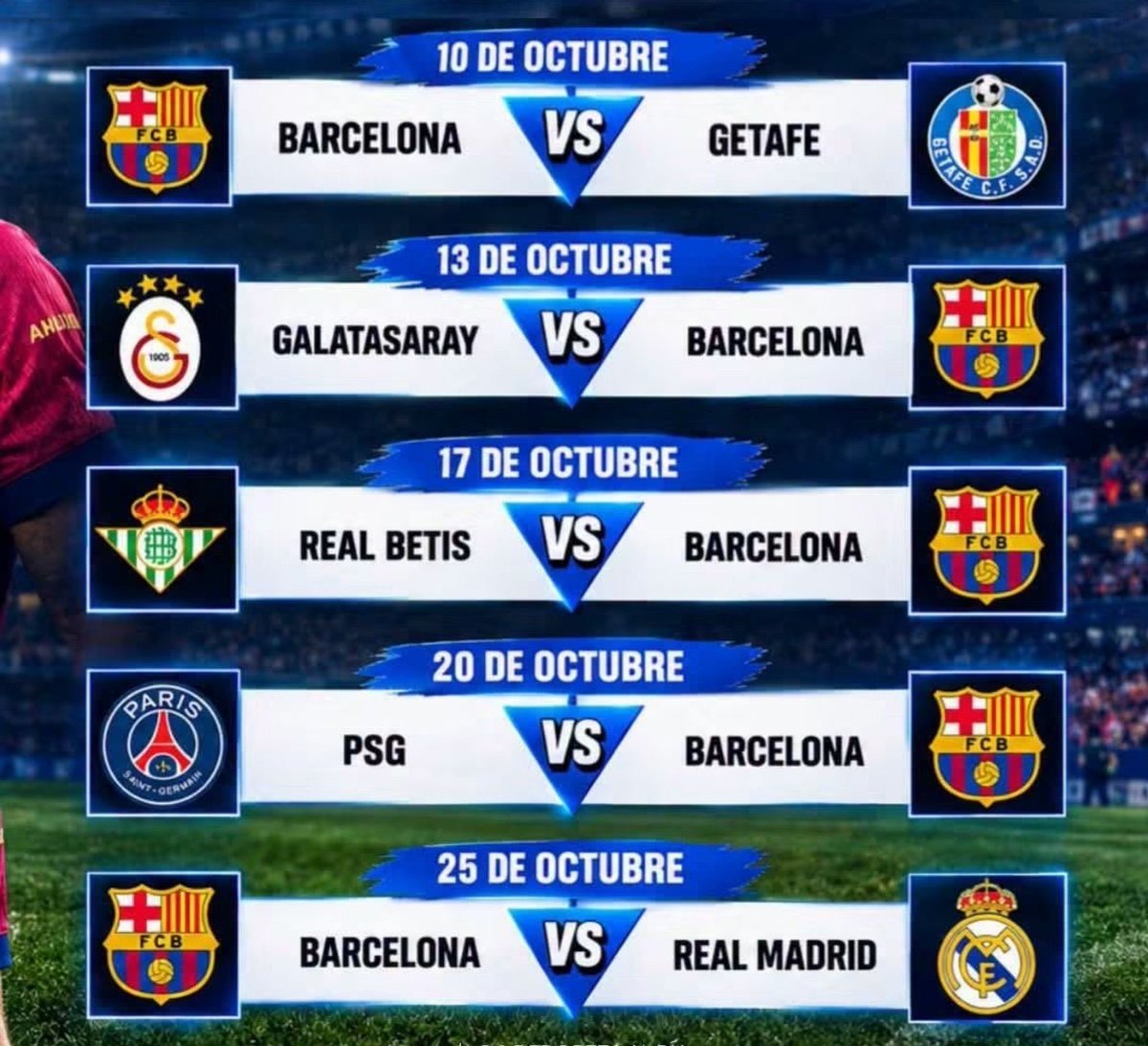bibajes1960's tweet photo. 🚨 Le calendrier du FC Barcelone en Octobre ! 💙❤️🔥 https://t.co/CoAJlVekOY