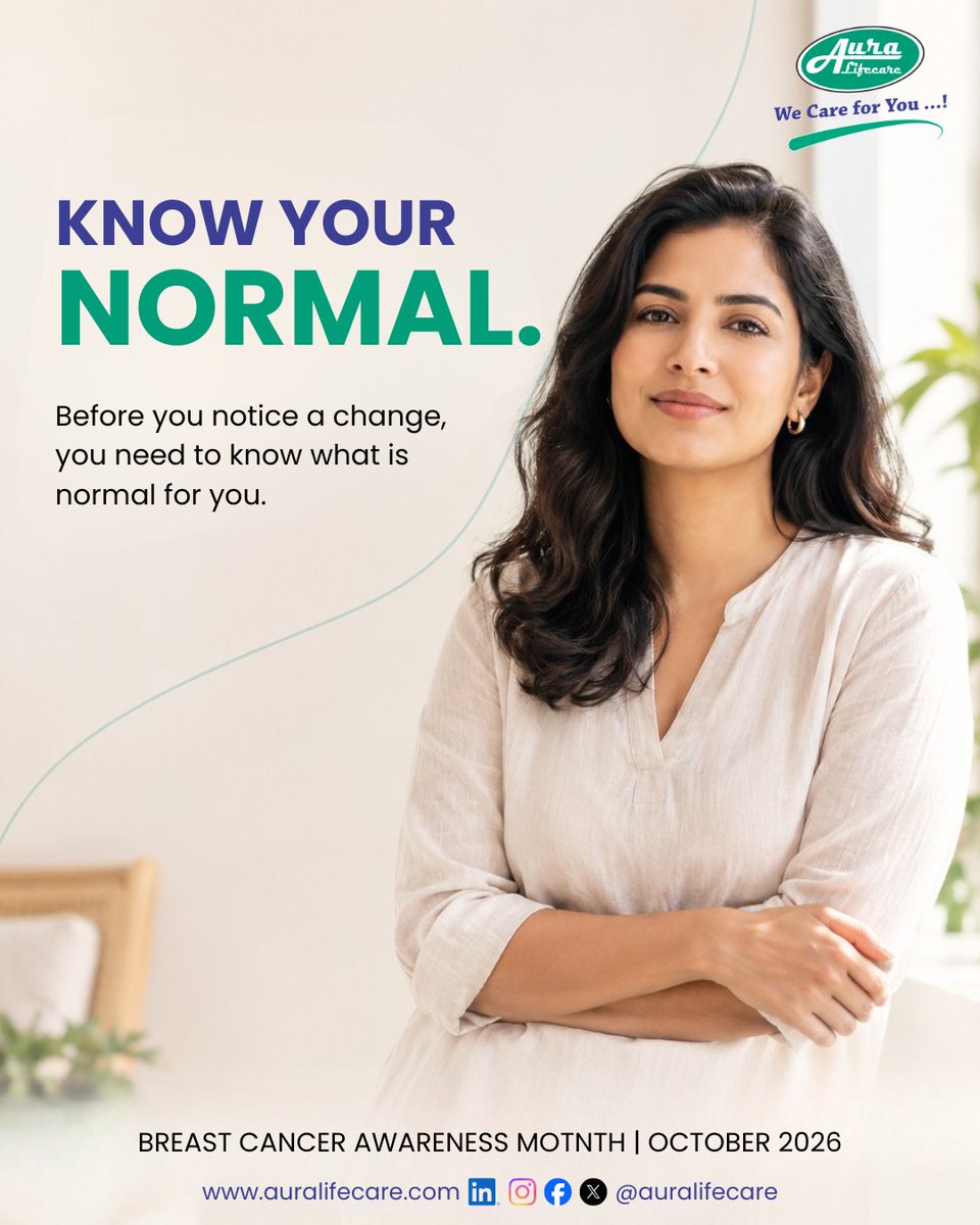 aura_lifecare's tweet photo. Awareness begins with knowing what is normal for you.
This October, let’s know the signs, notice changes and act when something feels unusual.
KNOW YOUR NORMAL.
@WHO @MoHFW_INDIA
#BreastCancerAwarenessMonth #KnowYourNormal https://t.co/16Ljm7iOoV
