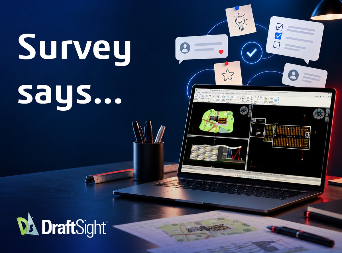 DraftSight's tweet photo. We’ve received a great response to our DraftSight feature request survey, and we want to hear from you! What changes, updates, or enhancements would you like to see in future DraftSight releases? 
🎂 Share your DraftSight wish: https://t.co/D8STdxTEwz https://t.co/FxrFmv6p9z