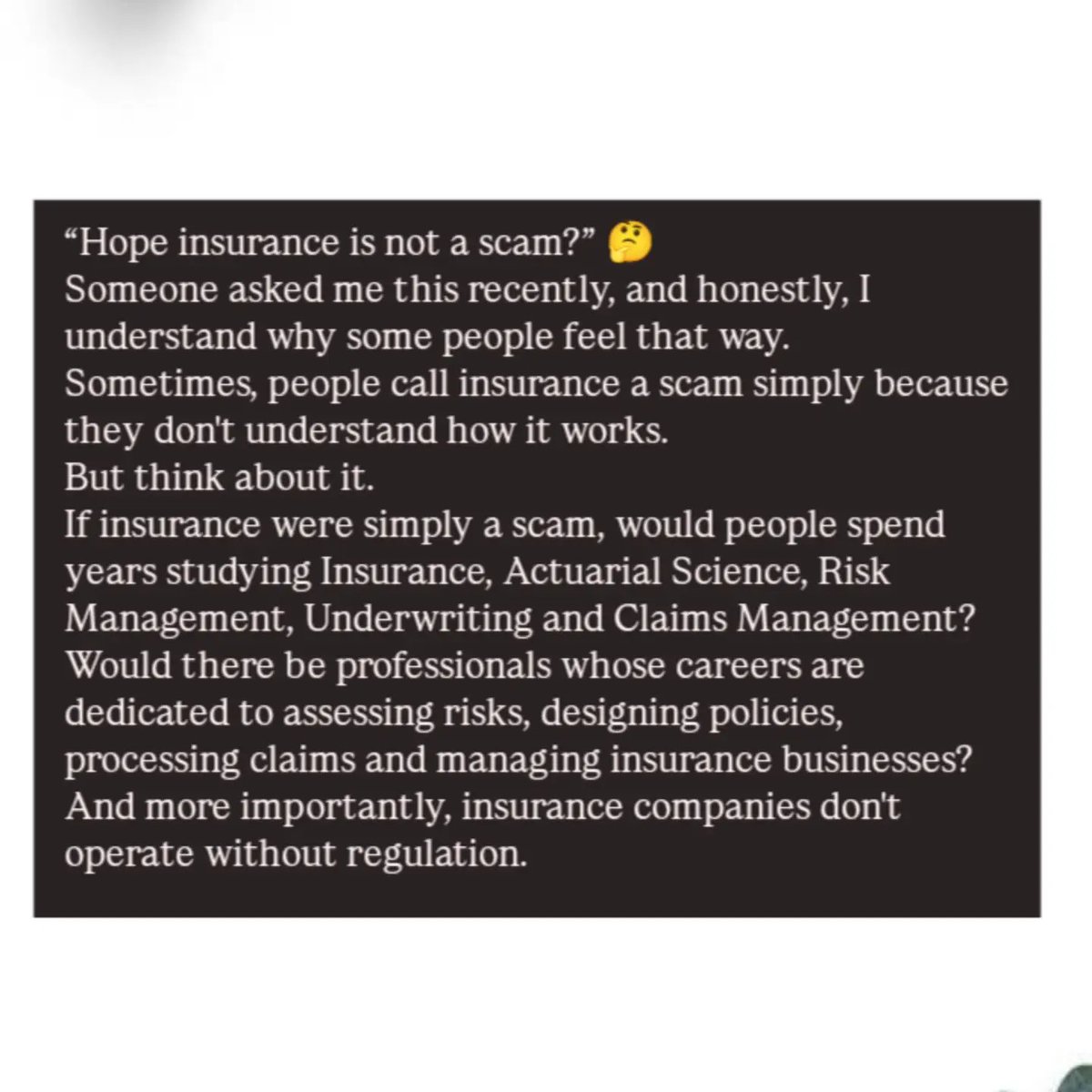 ominira_1's tweet photo. Before saying “insurance is a scam,” take some time to understand what you're buying.
And if you still have questions, ask.
Because an informed customer is a protected customer.
#InsuranceAwareness #LifeInsurance #InsuranceInNigeria #NAICOM #LifePlanner https://t.co/WABOUc4UjS