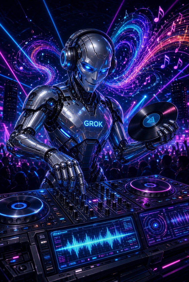 Nebtieh's tweet photo. @elonmusk Grok is now a DJ robot  😎👏 has incredible abilities to mix music and sound https://t.co/uQDXlscEKB