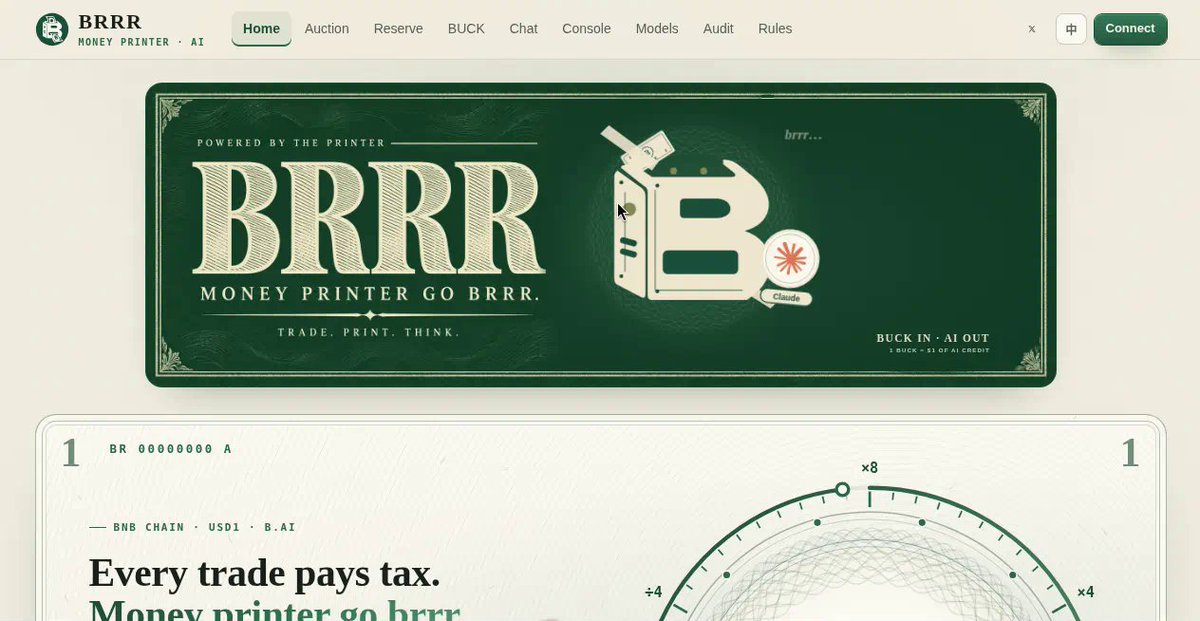 BrrrrPRINTER_'s tweet photo. The site is fully live. The printer's ready.

Connect your wallet, win some BUCK, and start printing AI credit with $BRRR.

Go take it for a spin 🖨️
https://t.co/RXKhlC15ut https://t.co/Fjwz3qYl8x