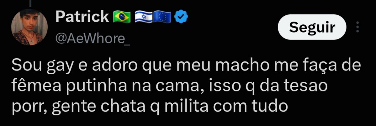 AzulDiet112's tweet photo. @AeWhore_ Conservador que fala que tem "grelinho", que é "fêmea", que tá com o "cu piscando" Kkkk se toca irmão, você pode se afundar no seu fetiche de querer agrader heteros e a direita, mas você sempre vai ser um VIADINHO igual todos os outros, que vai se fuder igual https://t.co/K3TxcU7eJE