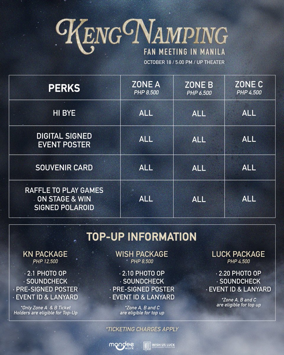kengnampingphil's tweet photo. [261005] Seat Update 🚨

OHOHs, the big day is almost here! 🥹 LESS THAN TWO WEEKS LEFT! ⏳

If you’ve been waiting for the right time to secure your seat, this is your sign! 🤍

KengNamping Fan Meeting in Manila seat availability as of October 5, 2026, 1:30 PM (PHT):

🎫 Zone A: 198 seats left
🎫 Zone B: 305 seats left
🎫 Zone C: 70 seats left

And yes, ALL Top-Up packages are still available! ✨

You still have a chance to see KengNamping up close, so don’t miss the opportunity to be part of their first Manila fan meeting! 🦆🐰🤍

Buy your tickets here: https://t.co/NCnpd2mflg

If you wish to be part of our fan projects, you may donate here (we are accepting donations until October 7, 2026): https://t.co/4TQrWisJhf

#KengNampingFMinManila
#KengNamping #เก่งน้ำปิง
