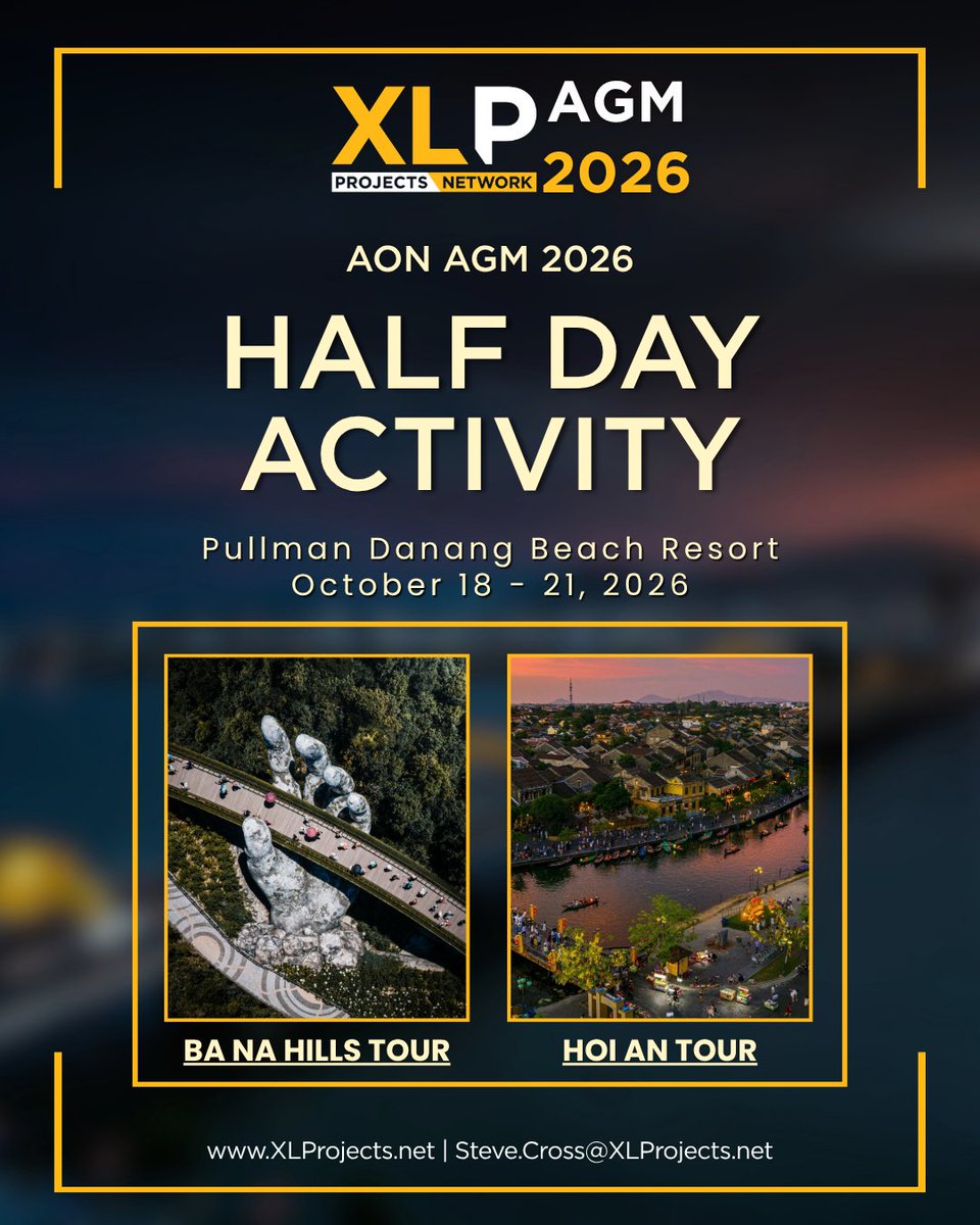 XLPNetwork's tweet photo. XLP AGM 2026: HALF DAY ACTIVITY 🌿

Date: October 20, 2026

🚠 Ba Na Hills &amp; Golden Bridge

🏮 Hoi An Ancient Town

Register here:   https://t.co/msZLRpuXlw

#XLProjects #AINetworks #LogisticsNetwork #freightnetworks #heavylift #XLPAGM #XLPAGM2026 #Danang #Vietnam https://t.co/RTQ8yuGXp9