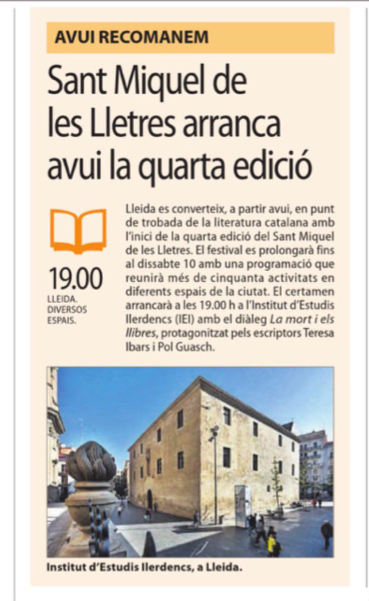 Antoni_Gelonch's tweet photo. EP! AIXÒ COMENÇA AVUI I ÉS IMPORTANT!
LLEIDA, CAPITAL D LA CULTURA I D LA LITERATURA EN CATALÀ.
6 dies, + d 50 activitats, els llibres van a buscar-te a les escoles, als instituts, a les residències d gent gran, als supermercats, a les cantonades, als debats
VINE! @Horitzons2050 https://t.co/tOVbLntyB6