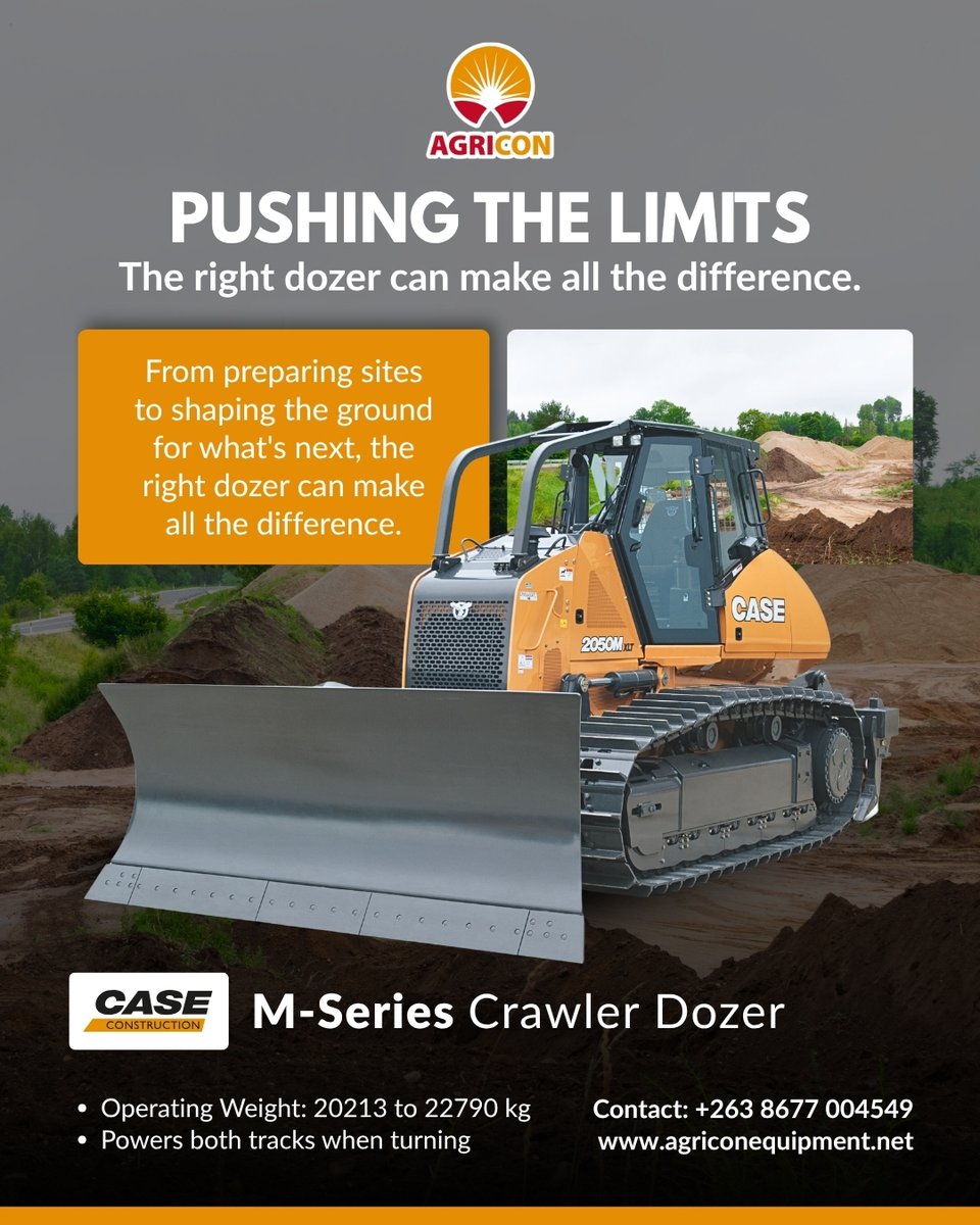 AgriconZ's tweet photo. Tackle tough clearing, grading &amp; levelling with maximum track power! The CASE CE M Series Crawler Dozer delivers superior blade force &amp; intuitive control. We have in stock and ready to work!

📞 +263 8677 004549
✉️ zimbabwe@agriconequipment.net

#AgriconEquipment #CaseCE https://t.co/4j0TYgCkyG