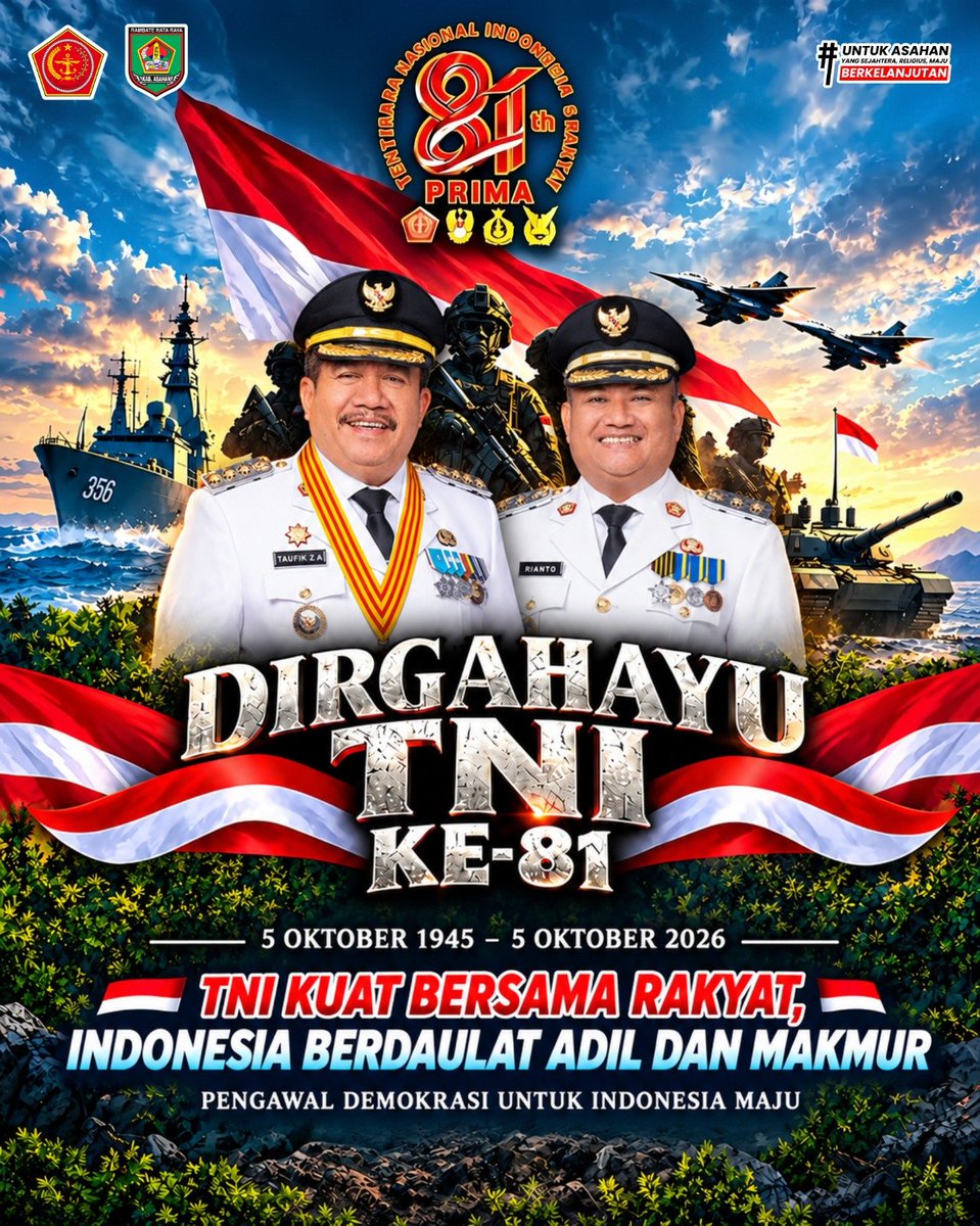 PPane72697's tweet photo. 🇮🇩 Dirgahayu TNI ke-81 🇮🇩 

Pemerintah Kecamatan Buntu Pane mengucapkan Selamat Hari Ulang Tahun Tentara Nasional Indonesia ke-81. 

Teruslah menjadi garda terdepan dalam menjaga kedaulatan, keamanan, dan keutuhan Negara Kesatuan Republik Indonesia.
TNI Kuat Bersama Takyat ! https://t.co/2BkiaPE0g6