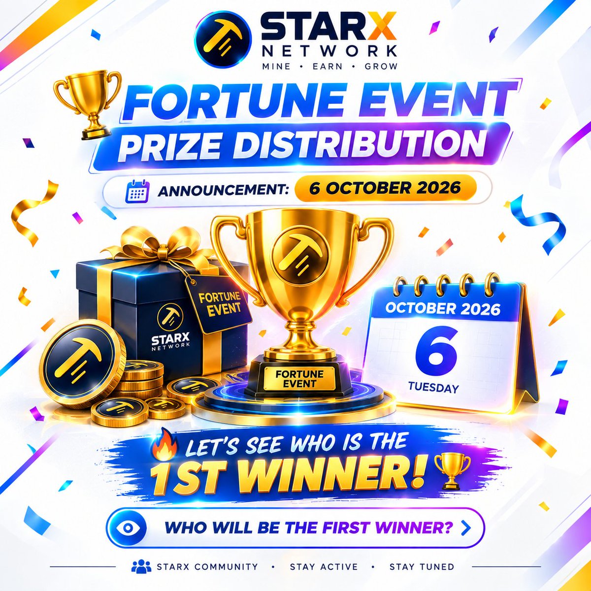 Itxzain189911's tweet photo. 🏆 STARX FORTUNE EVENT

📅 Prize Distribution Announcement: 6 October 2026

🔥 The wait is almost over!

🥇 Who will be the 1st winner? 👀🏆

Stay tuned and good luck to everyone! 🎉

#STARX #STRX #FortuneEvent #StarXNetwork @StarXCoreTeam https://t.co/9UNr9YIPuK