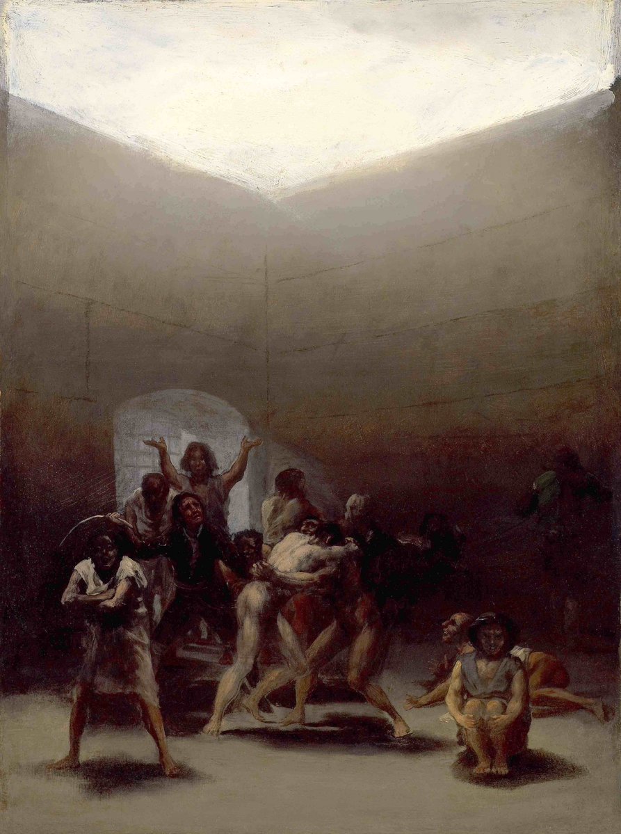 ArtGuide_db's tweet photo. Francisco Goya
Yard with Lunatics, 1794

Goya painted this to face his worst fear: losing his mind.

A mysterious illness nearly killed Goya in 1792. It took his hearing for good. While recovering, he dropped his royal commissions and painted small works on scrap tin.

He pulled from old memories of a Zaragoza asylum, trapping semi-nude figures under a cold, heavy vault.

Sanity is fragile. Facing madness takes real courage.