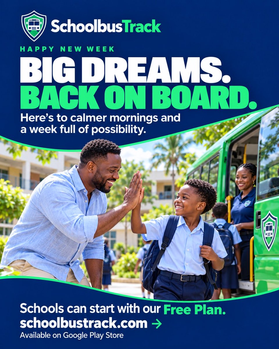 SchBusTrack's tweet photo. Big dreams. Back on board. 💚

A fresh week brings new lessons, friendships and possibilities.

To the parents getting everyone ready, the drivers starting their routes and the school teams welcoming learners: here’s to calmer mornings and a rewarding week. https://t.co/bDvQPAUTyy