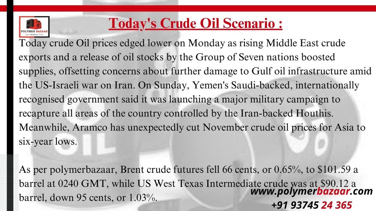 POLYMERBAZAAR's tweet photo. 🅿️🅱️
▶️ Crude Oil scenarios:
PP #ABS #LLDPE #LDPE #HDPE #PVC #EVA #PET #PS #SAN #POLYVINYL #POLYETHYLENE #POLYPROPYLENE #POLYMER #PROPYLENE #POLYSTYRENE #indplas #Polyamide #PLEXPO #GPCA #ARABPLAST #RUPLASTICA #PLASTEURASIA #KOPLAS #PLASTO #PLASTASIA #PLASTEX #Polycarbonate #Polyester , #Centralasiaplastworld #taipeipack
#plastindia #bopp #bopet #polyester
https://t.co/2V9rOg8NsI