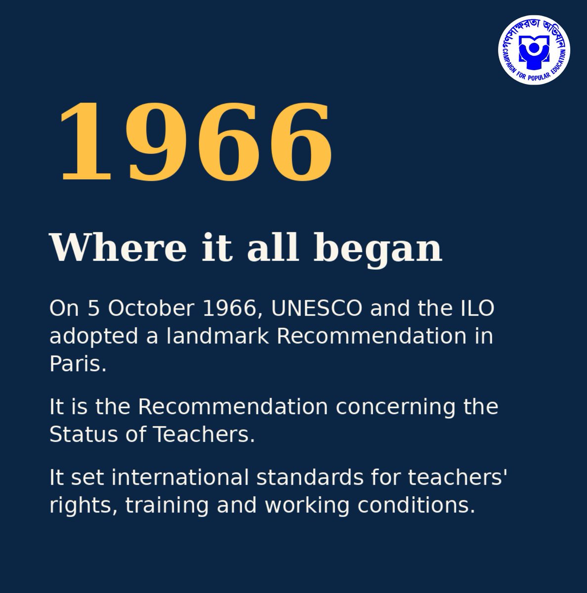 campebd's tweet photo. “Standing with teachers: 60 years of protecting the profession, advancing its status, and shaping our futures”
World Teachers' Day 2026.
#WorldTeachersDay2026 #CampaignforPopularEducation #CAMPE #teachersmatter #SDG4QualityEducation https://t.co/KRoj6BJ16q