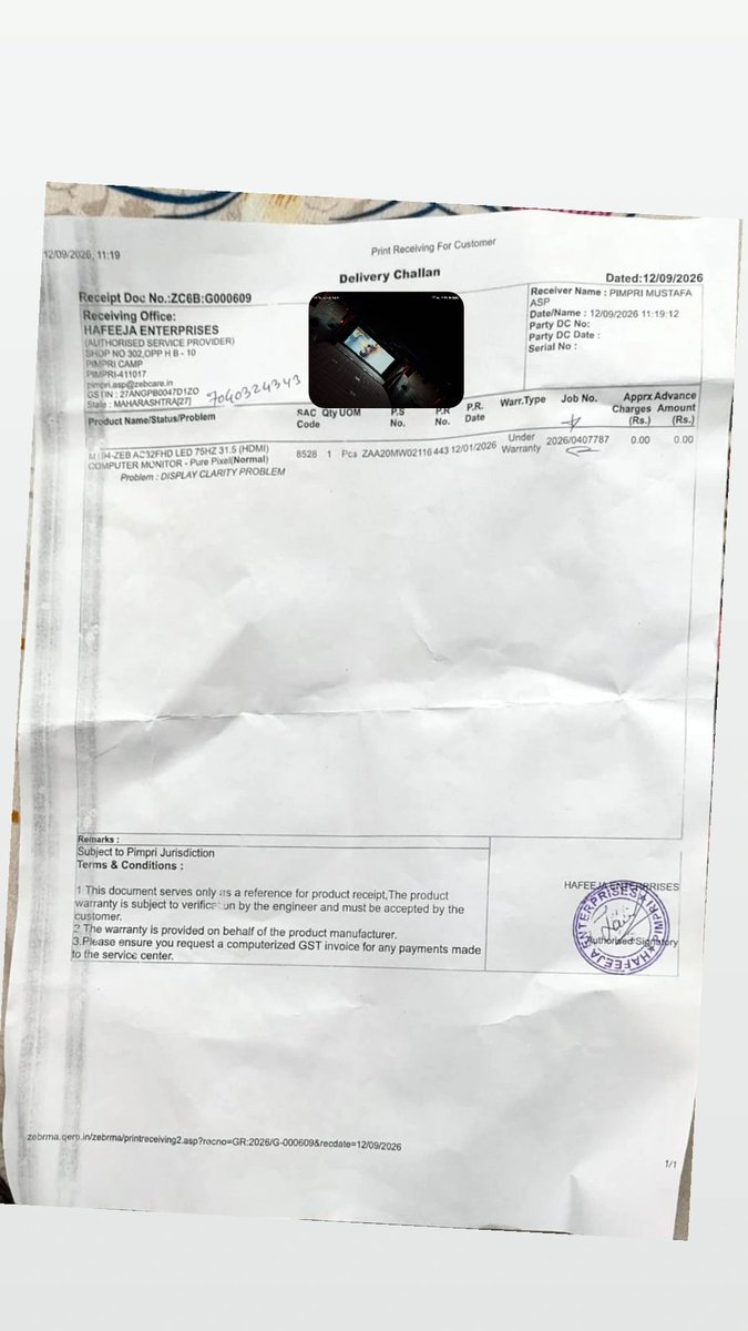 Masktrader_07's tweet photo. Hello @zebronics , extremely disappointed with the quality. Bought my product on Jan 12, 2026—well within warranty. An issue started back on Sep 12, 2026. And also having the monitor with you for almost 15 days issue still not solve https://t.co/n8Bm5xkEdQ