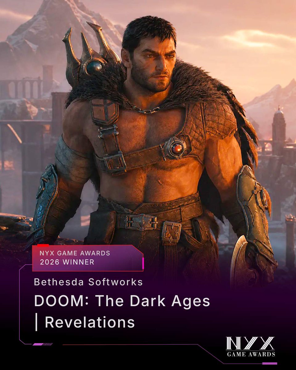 nyxgameawards's tweet photo. 𝟐𝟎𝟐𝟔 𝐖𝐢𝐧𝐧𝐞𝐫 𝐇𝐢𝐠𝐡𝐥𝐢𝐠𝐡𝐭 🎮

DOOM: The Dark Ages | Revelations by Bethesda Softworks @bethesda 
Winner's Page: https://t.co/ANJFrojxI8
🔗 Link in bio for details

#NYXGameAwards #GameAwards #GameEngine #GameDevelopment #GameTechnology #GameProgramming #GraphicsEngine #GameDevelopmentTools #RealTimeRendering #InteractiveTechnology
