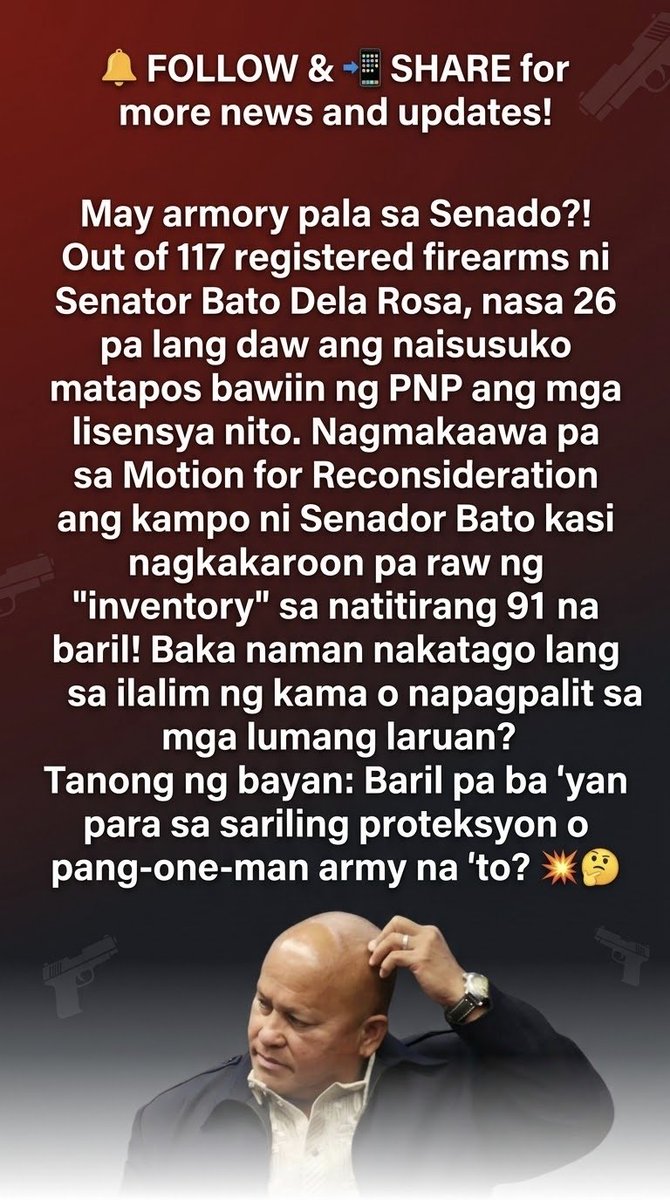 a_levi84's tweet photo. Naka-91 baril pa! Isa ba 'tong armory? 🔫😳

​#BatoDelaRosa #PNPNews #PHPolitics #NewsUpdate https://t.co/ITInlXo6h9