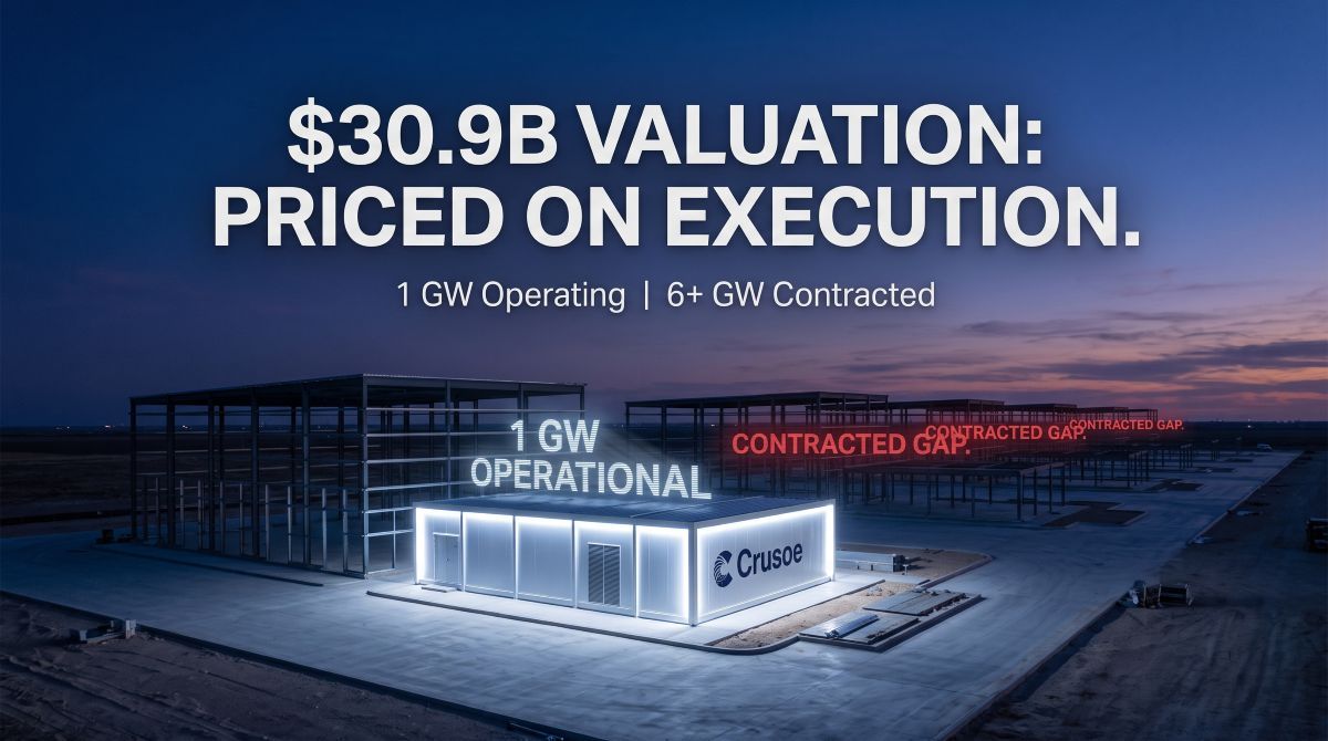 Datafloq's tweet photo. Crusoe hit a $30.9B valuation, but only 1 of its 6+ contracted gigawatts is currently operating.

Can factory-built modular data centers solve the 5 GW execution gap?

Full breakdown 👇 

https://t.co/SvkCAys7xL https://t.co/dwCAKcXSd7