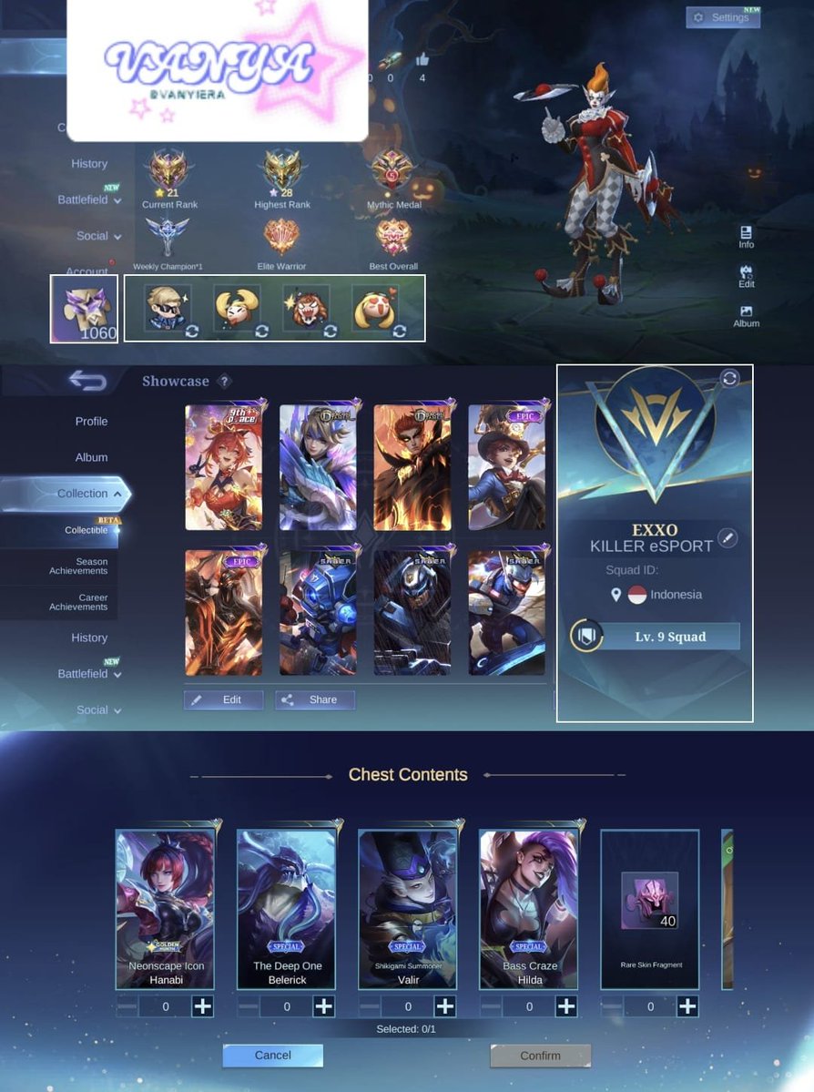 Vanyiera's tweet photo. #wts akun ml 🐾
~ condition : safe
~ detail akun :  free squad lv 9, ada fragment 1k,  rank ex honor 28 now epic 2 ( di foto ss an lama), emblem hampir max semua. 
Untuk detail skin bisa ke dm aja. 
~ price? : 30k
#zonauang #zonajajan https://t.co/xjIhRCMURs