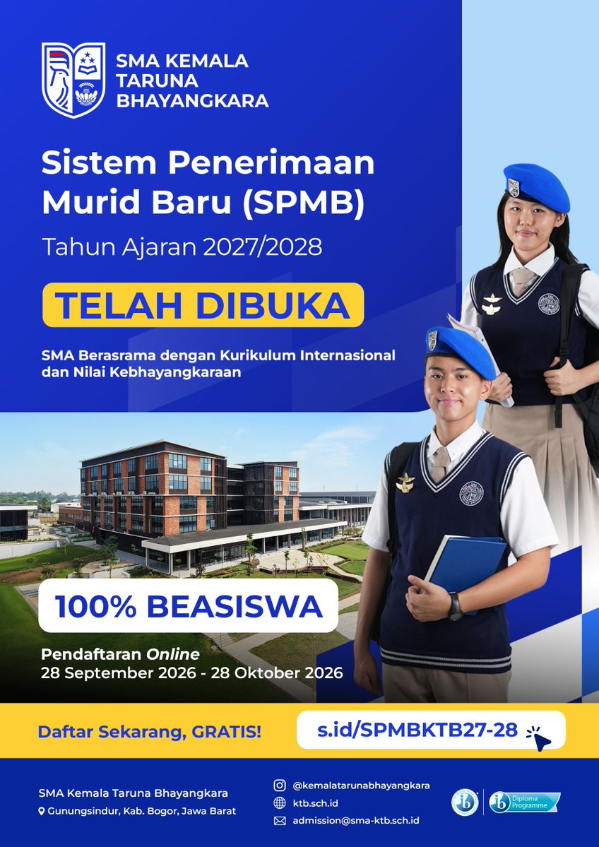 PolsekMasaran's tweet photo. Sistem Penerimaan Murid Baru (SPMB) SMA Kemala Taruna Bhayangkara Tahun Ajaran 2027/2028 telah dibuka! ๐๐ฎ๐ฉ
#SPMB2027 #SMAKemalaTarunaBhayangkara #PendidikanIndonesia #KemalaThrivesLeadersRise #polriuntukmasyarakat https://t.co/lsiCxhO3kN