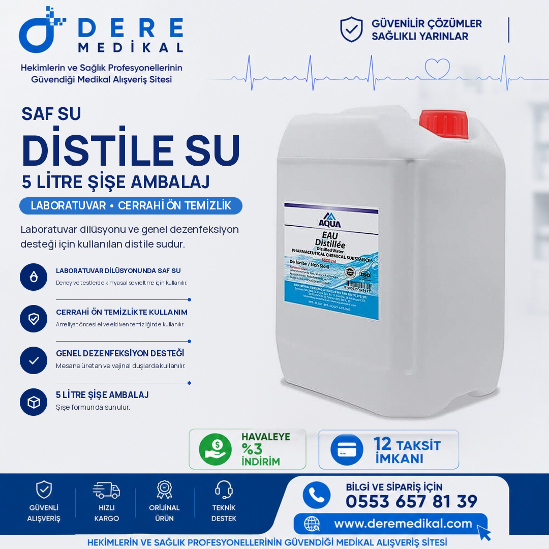 drfsdere's tweet photo. Distile Su 5 Lt; laboratuvar ortamında deney ve testlerde kimyasal maddelerin seyreltilmesinde saf su olarak kullanılan bir üründür. #DistileSu #SafSu #Laboratuvar #Dezenfeksiyon #TıbbiSarf https://t.co/PmZPiRRAS4