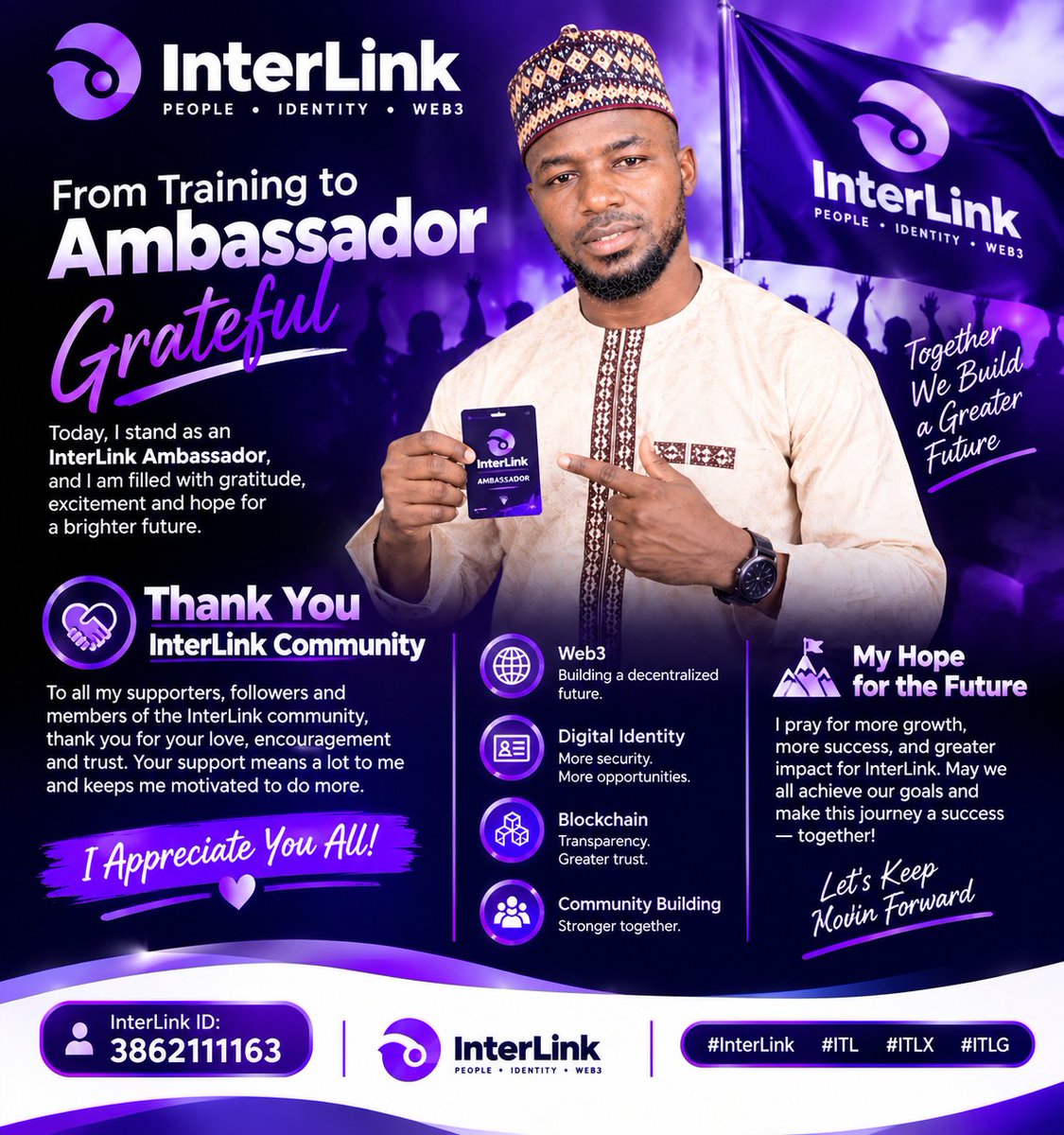Bellokugu's tweet photo. From training to becoming an InterLink Ambassador. 🌐💜
Grateful for the journey, the lessons, and everyone who supported me. May we achieve greater success together.

InterLink ID: 3862111163
#InterLink #ITL #ITLX #ITLG https://t.co/hXd4731dIj