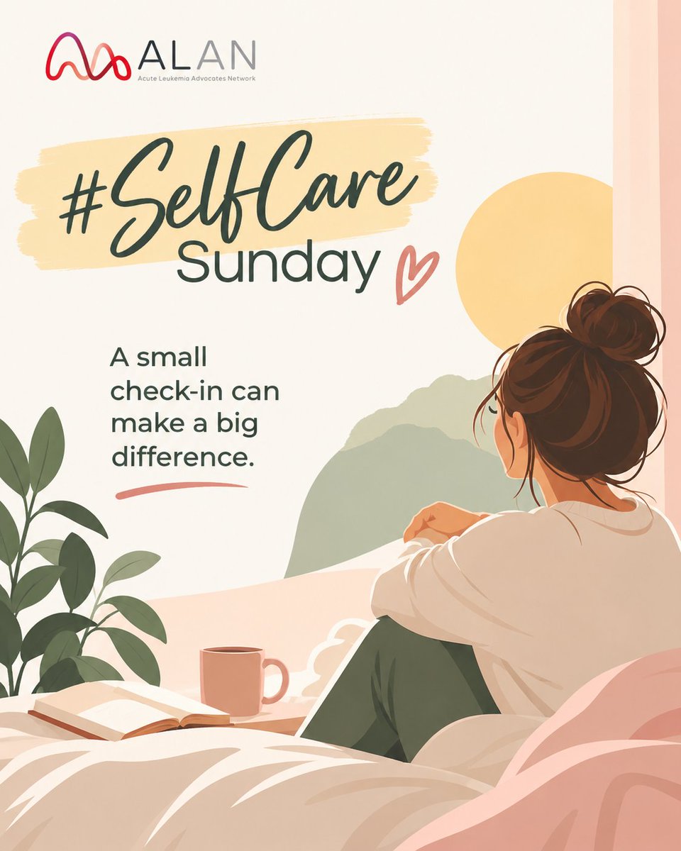 AcuteLeuk's tweet photo. 🌿💛 #SelfCareSunday 💛🌿
Sometimes self-care is rest. Sometimes it is asking for help, setting a boundary or choosing one small thing that feels comforting. 🤍
#SelfCareSunday #ALAN #LeukemiaAwareness #SelfCare #EmotionalWellbeing #Rest #YouMatter https://t.co/nyPiDoyf7M