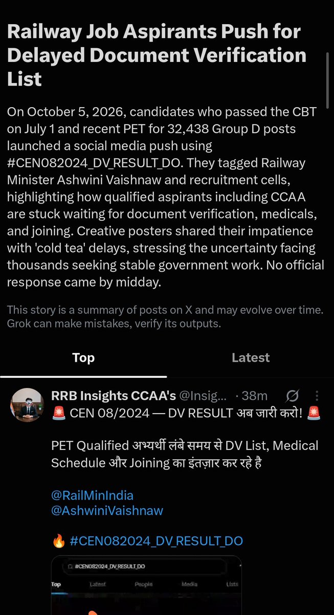 mayanksingh65's tweet photo. All RRC Chairmen are requested to issue the DV list of PET qualified candidates for CEN 08/2024 Railway Level 1 and CCAA as soon as possible. 
@CPRONCR @GMNCR1 @RailwayNorthern @RailNf @rrcsr @RRB_AJMER @DrmAjmer @RailMinIndia https://t.co/ySU9NM6kpt