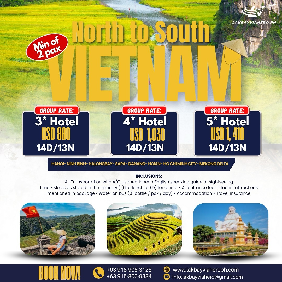 nore236's tweet photo. Vietnam awaits. Explore Hanoi, Da Nang and Ho Chi Minh City with land packages from $190 for 3-star, $230 for 4-star, and $330 for 5-star hotels. Choose your route from North to South. Minimum 2 travelers. Terms apply. https://t.co/N6ONmxvsHa