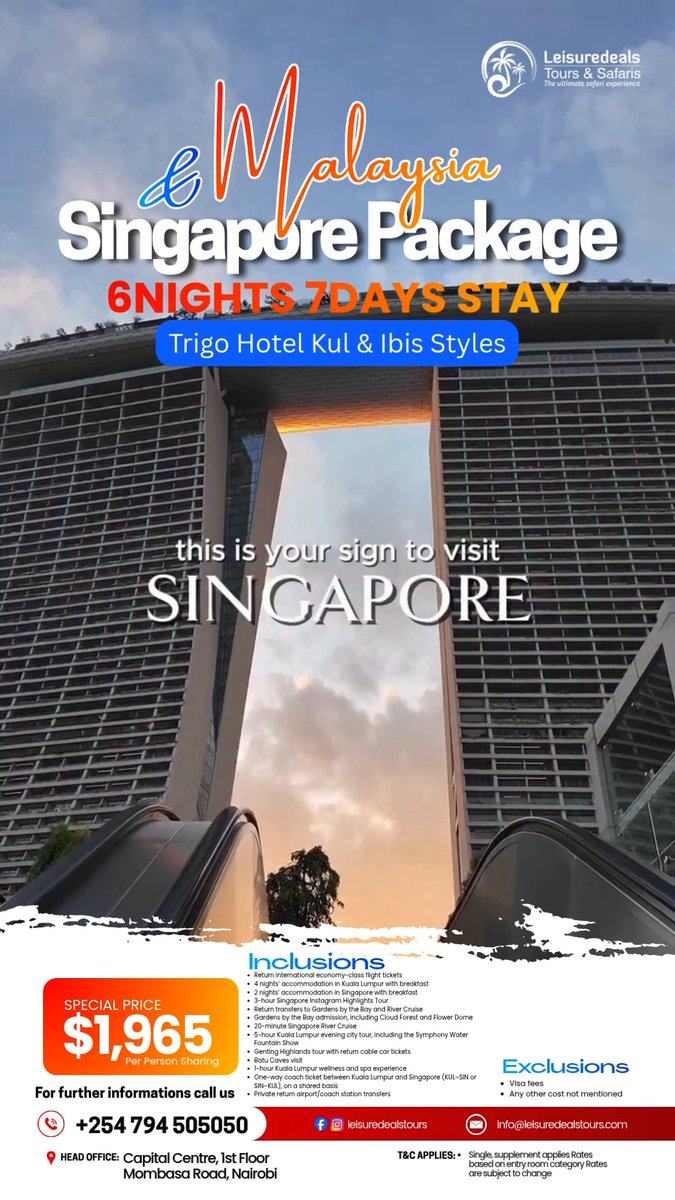 baymasi's tweet photo. See the real Singapore and Malaysia with Leisuredeals Tours and Safaris. Explore Gardens by the Bay, Singapore River Cruise, Kuala Lumpur, Genting Highlands, Batu Caves, and more. From USD 1, 965 per person. Rates subject to availability and change. https://t.co/OA5gtNZCu5