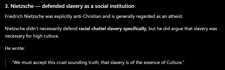 three_in_uno's tweet photo. @JamesR17283677 But your great Atheist minds who believed that some races were of higher evolutionary value used their beliefs to promote Slavery.They said "don't take our slaves because they are just animal". You really don't know history. Not only can you not condemn slavery, you promote it. https://t.co/HbObmFODgU