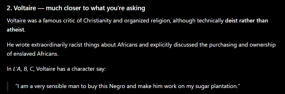 three_in_uno's tweet photo. @JamesR17283677 But your great Atheist minds who believed that some races were of higher evolutionary value used their beliefs to promote Slavery.They said "don't take our slaves because they are just animal". You really don't know history. Not only can you not condemn slavery, you promote it. https://t.co/HbObmFODgU