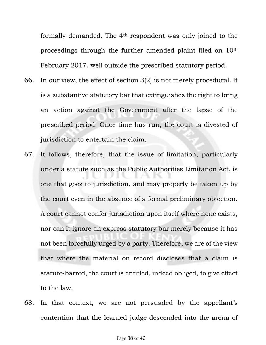 Lexken_EMSLaw's tweet photo. 🚨 Court holds that work done under a public contract that broke procurement law cannot be paid for, even where the services were delivered and the public clearly benefited.

This is Royal Media Services Ltd v Independent Electoral and Boundaries Commission and 3 others, Civil Appeal No. 239 of 2019 [2026] KECA 268 (KLR). Here is what it means.

Ahead of the 2013 general election, Royal Media Services says it carried out emergency voter mobilisation broadcasts and roadshows on the strength of verbal requests, stamped booking sheets from Commission officials, and funding assurances from the National Treasury. It later sued to recover KSh 182 million. The court accepted that the services were actually rendered and benefited the public. It still dismissed the appeal in full, with costs.

There was no valid formal contract, and the engagement broke the mandatory rules of the Public Procurement and Disposal Act. In law, a contract made in breach of those rules is not merely irregular. It is illegal, void and unenforceable. And the duty to follow procurement law does not rest with the public body alone. Under section 27 of the Act, the supplier carries it too, and cannot treat the entity's non-compliance as somebody else's internal problem.

The claimant then asked to be paid on a fairer basis, for the value of the work actually done, a remedy the law calls quantum meruit. The court refused. Under the long standing rule that no one can build a claim on an illegal foundation, equitable remedies cannot rescue a transaction the statute prohibits. The claim against the Treasury was also out of time, and the court held that a limitation period against a public authority goes to its very power to hear the case, so it can raise that bar on its own. The individual officials were not personally liable either, because they acted within their official roles and not in bad faith.

On one side is the public interest in clean procurement. If courts paid out whenever work was done, the mandatory rules that guard public money would mean little, and quiet side arrangements would replace open tendering. On the other is the hardship to a party that delivered real value in good faith and now carries the whole loss, while the public keeps the benefit. The law has chosen the first, and it is a hard choice to sit with.

Key takeaway: with any public contract, the paperwork is the deal. A verbal request, a stamped booking sheet or a comfort note from a ministry is not a procurement contract, and doing the work first will not turn it into one.

Before you deliver for a public body, can you point to a procurement process that was actually followed?

👉 Follow @Lexken_EMSLaw for practical legal insights on public procurement and contracts.