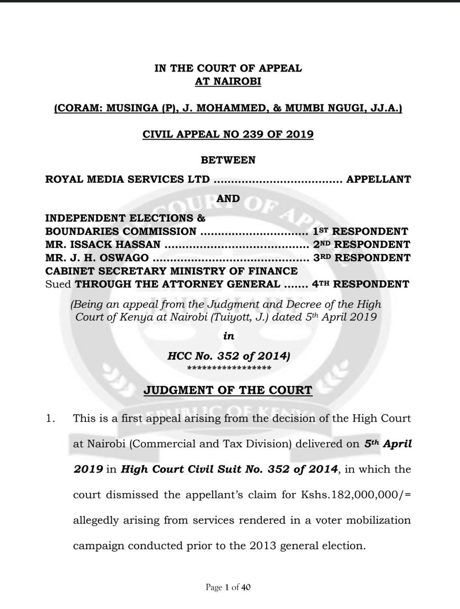 Lexken_EMSLaw's tweet photo. 🚨 Court holds that work done under a public contract that broke procurement law cannot be paid for, even where the services were delivered and the public clearly benefited.

This is Royal Media Services Ltd v Independent Electoral and Boundaries Commission and 3 others, Civil Appeal No. 239 of 2019 [2026] KECA 268 (KLR). Here is what it means.

Ahead of the 2013 general election, Royal Media Services says it carried out emergency voter mobilisation broadcasts and roadshows on the strength of verbal requests, stamped booking sheets from Commission officials, and funding assurances from the National Treasury. It later sued to recover KSh 182 million. The court accepted that the services were actually rendered and benefited the public. It still dismissed the appeal in full, with costs.

There was no valid formal contract, and the engagement broke the mandatory rules of the Public Procurement and Disposal Act. In law, a contract made in breach of those rules is not merely irregular. It is illegal, void and unenforceable. And the duty to follow procurement law does not rest with the public body alone. Under section 27 of the Act, the supplier carries it too, and cannot treat the entity's non-compliance as somebody else's internal problem.

The claimant then asked to be paid on a fairer basis, for the value of the work actually done, a remedy the law calls quantum meruit. The court refused. Under the long standing rule that no one can build a claim on an illegal foundation, equitable remedies cannot rescue a transaction the statute prohibits. The claim against the Treasury was also out of time, and the court held that a limitation period against a public authority goes to its very power to hear the case, so it can raise that bar on its own. The individual officials were not personally liable either, because they acted within their official roles and not in bad faith.

On one side is the public interest in clean procurement. If courts paid out whenever work was done, the mandatory rules that guard public money would mean little, and quiet side arrangements would replace open tendering. On the other is the hardship to a party that delivered real value in good faith and now carries the whole loss, while the public keeps the benefit. The law has chosen the first, and it is a hard choice to sit with.

Key takeaway: with any public contract, the paperwork is the deal. A verbal request, a stamped booking sheet or a comfort note from a ministry is not a procurement contract, and doing the work first will not turn it into one.

Before you deliver for a public body, can you point to a procurement process that was actually followed?

👉 Follow @Lexken_EMSLaw for practical legal insights on public procurement and contracts.