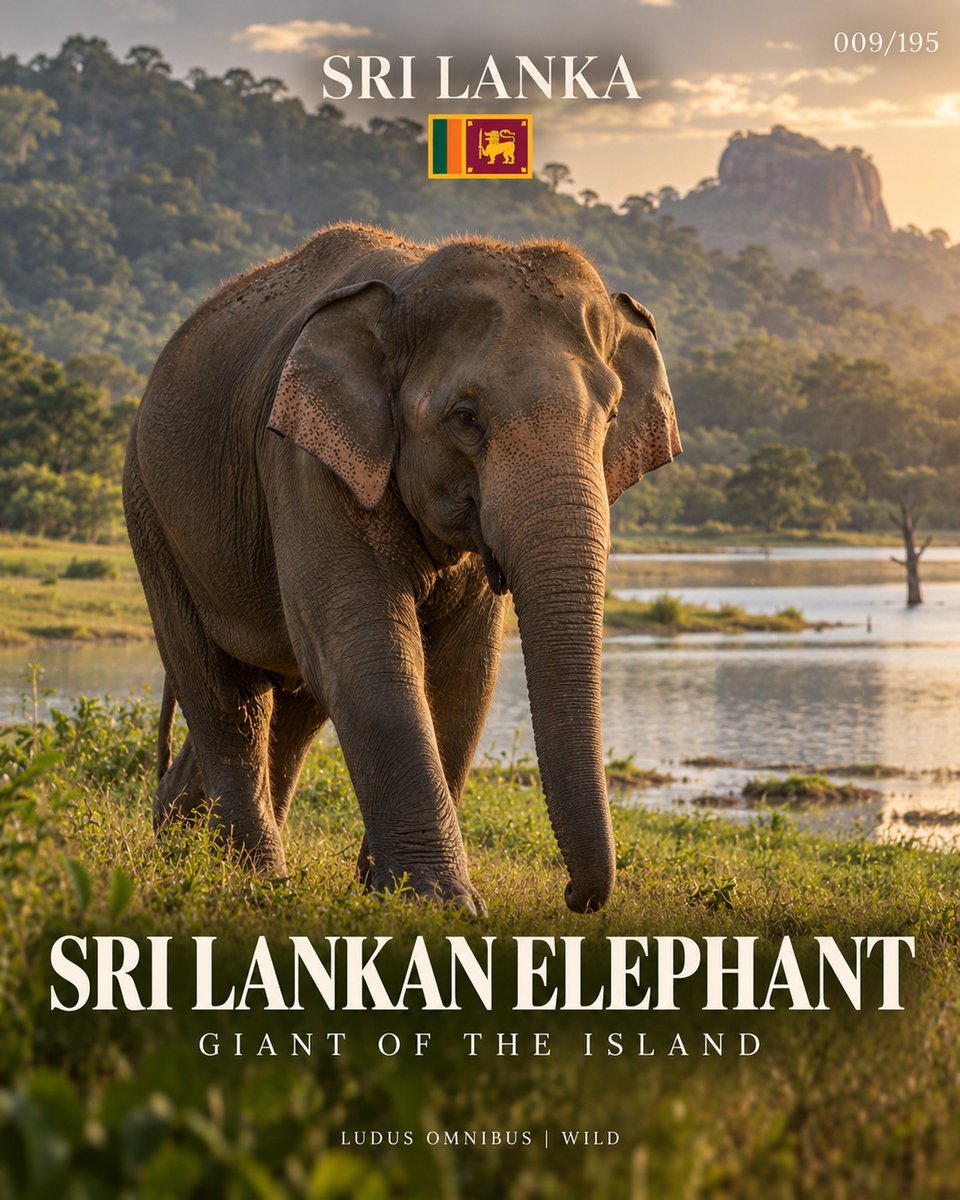 leahthom's tweet photo. 009/195 SRI LANKA — SRI LANKAN ELEPHANT

Giant of the island. Sri Lanka’s Asian elephants roam grasslands, forests and wetlands, making every sighting unforgettable. AI-generated visual inspired by real species and habitats. Elephant or leopard? https://t.co/yuzfXdfir5