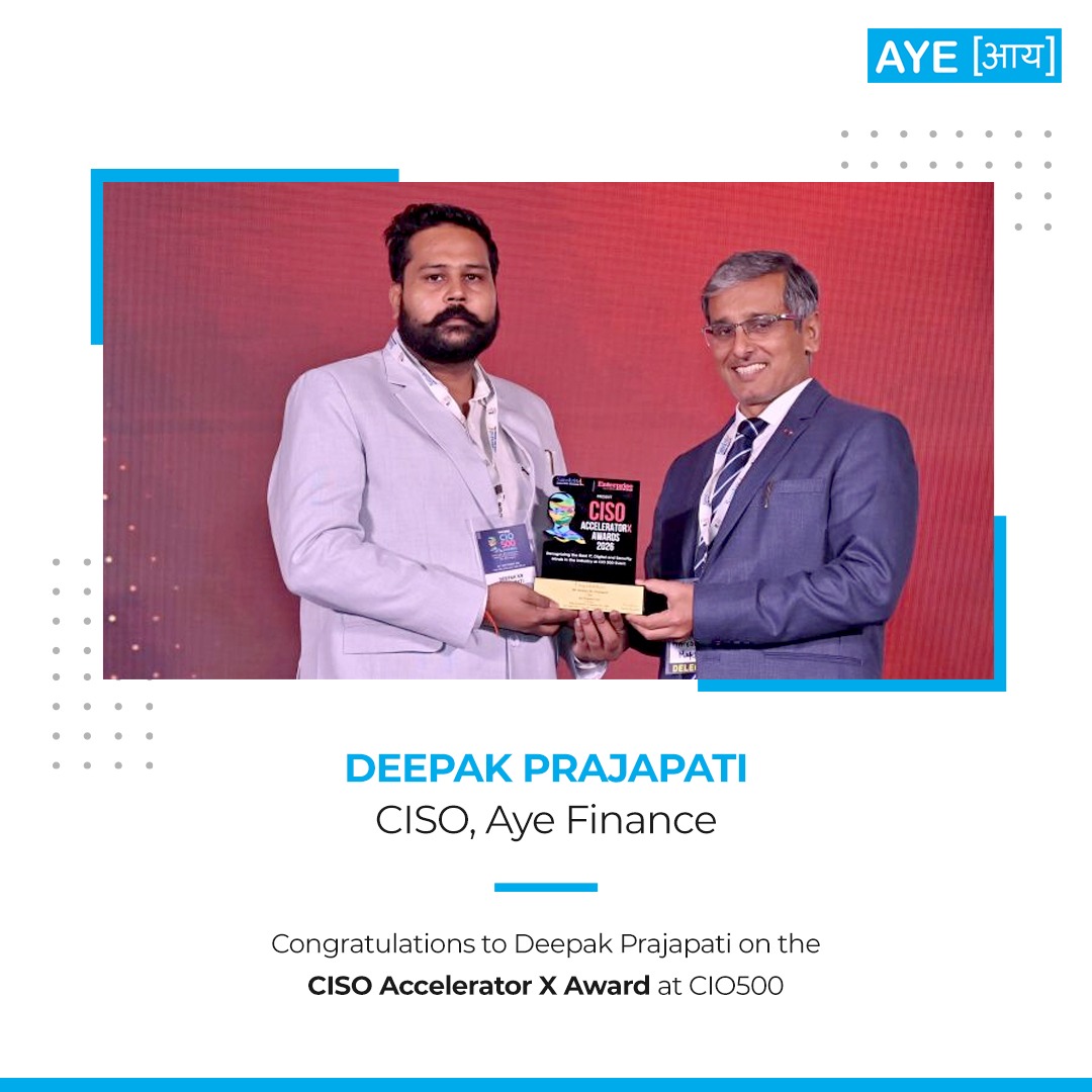 ayefinance's tweet photo. A recognition of leadership, innovation and the vision to shape the future of technology.
Congratulations to Deepak Prajapati on being honoured with the CISO Accelerator X Award at the @CIO500 Event.
#AyeFinance #CIO500 #CISOAcceleratorX #TechnologyLeadership https://t.co/qIDtfy9N12