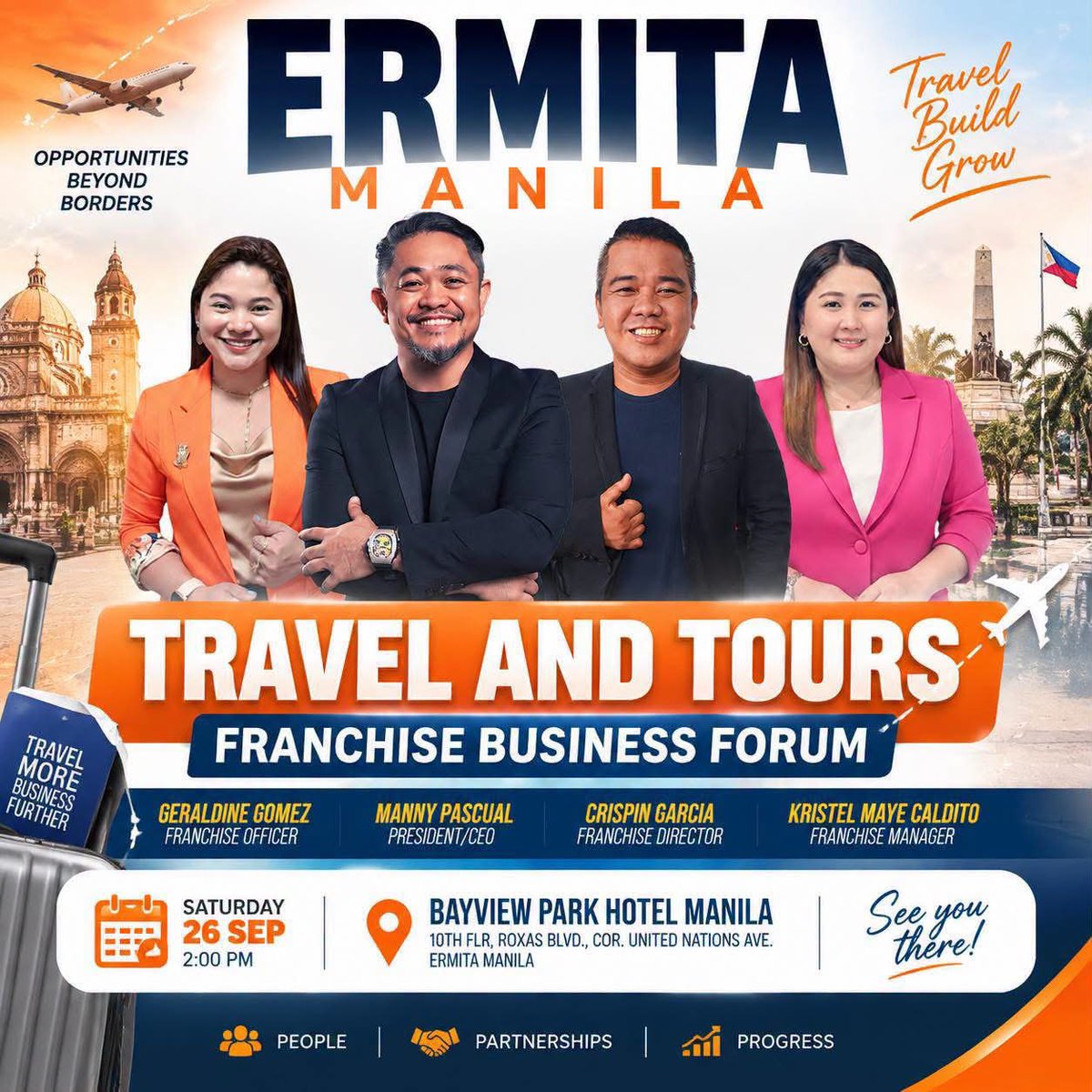 2810Rosycs's tweet photo. MANILA, handa ka na ba? Para ito sa seryosong gustong magkaroon ng sariling Travel &amp; Tours business. Business Orientation Caravan
September 26, 2026, 1:00 PM
Bayview Park Hotel, Ermita Manila

Libre ang registration. Limitado ang slots. Mag-comment https://t.co/vBqoWuONaT