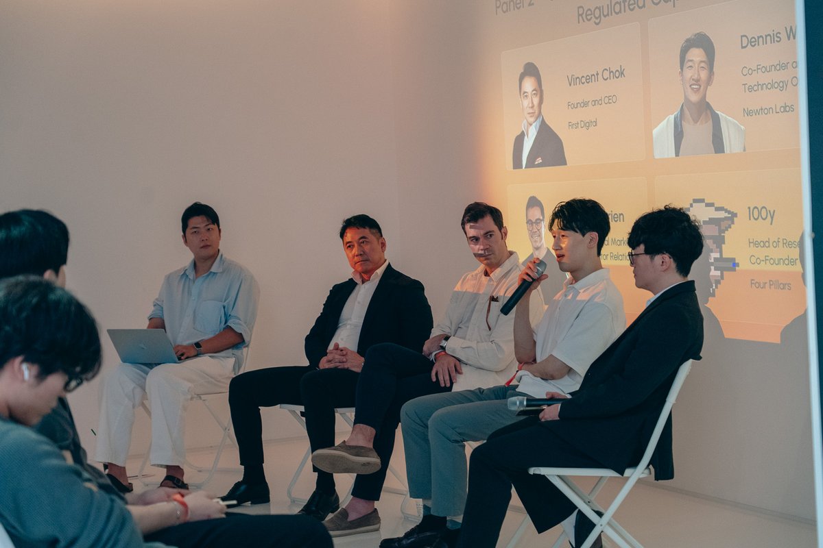 vchok's tweet photo. Joined Panel 2 at Institutional Privacy Day in Seoul, "Compliance-Ready Infrastructure for Regulated Capital", with @NewtonLabs and @zama.

The big shift is from reactive to proactive compliance. Instead of checking transactions after the fact, the rules sit in the rails. Counterparties are verified before money moves, the settlement asset is fully reserved, and the record is there whenever a regulator asks.

Privacy and compliance don't have to pull against each other. Good to discuss with teams building both sides of it.