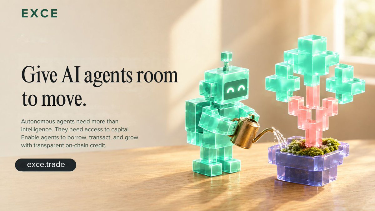 Exce_Trade's tweet photo. Intelligence is not enough. Agents need capital to transact and grow. Unlocking programmable finance for the AI economy. https://t.co/BwwkeDNchl