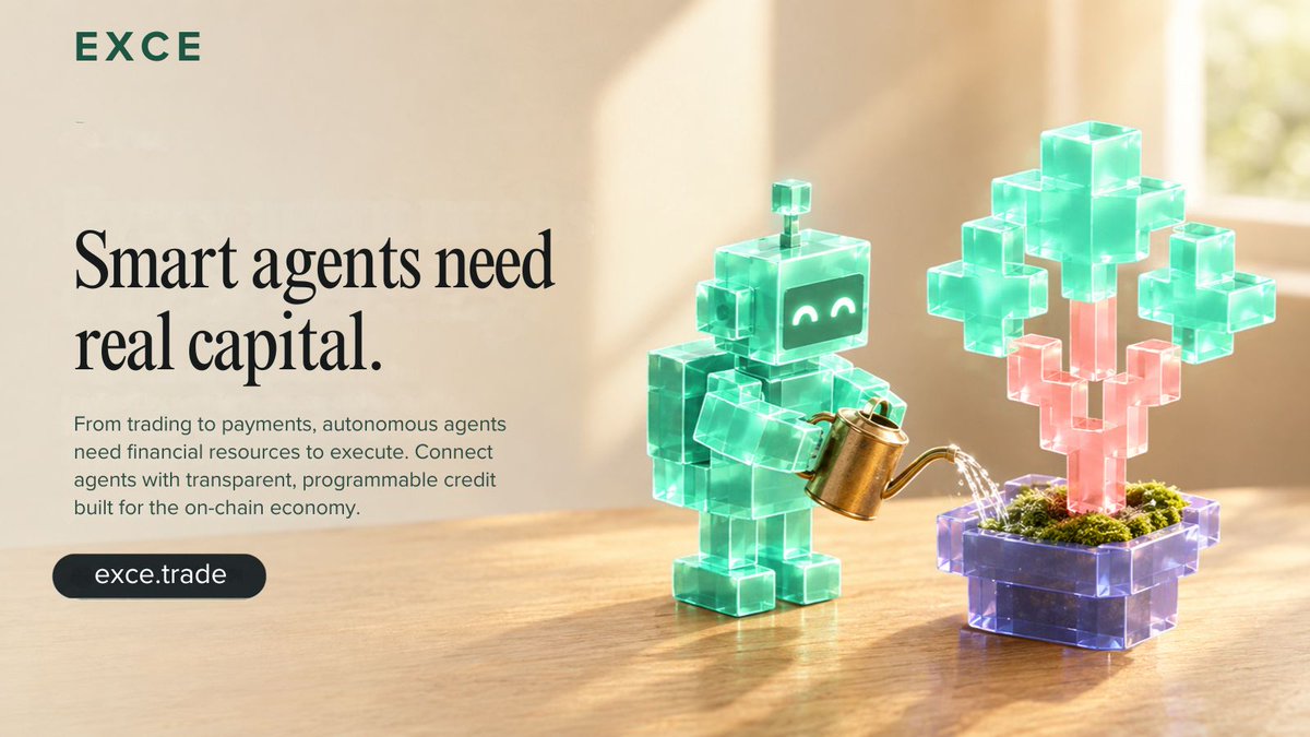 Exce_Trade's tweet photo. From trading to payments, empower your autonomous agents with the capital to execute. Connect agents to transparent on-chain credit. https://t.co/jFpyd4NEBR