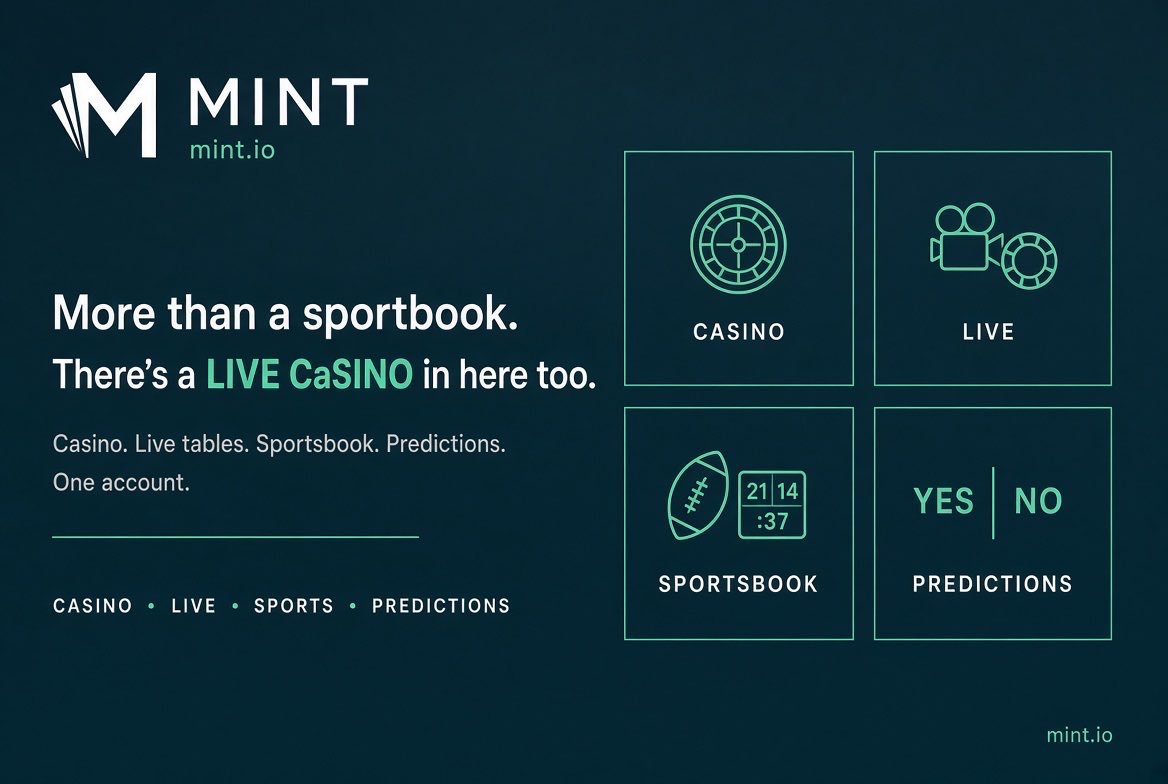 Laff38's tweet photo. Spent some time digging deeper into @PlayOnMint, and I was surprised by how much the platform offers beyond predictions.

The live casino section is something I hadn’t really paid attention to before, and it adds another layer to the experience.

With sportsbook, predictions, casino, and live casino all available in one ecosystem, switching between them is pretty seamless.

Definitely still exploring, but MINT offers more than I initially expected.