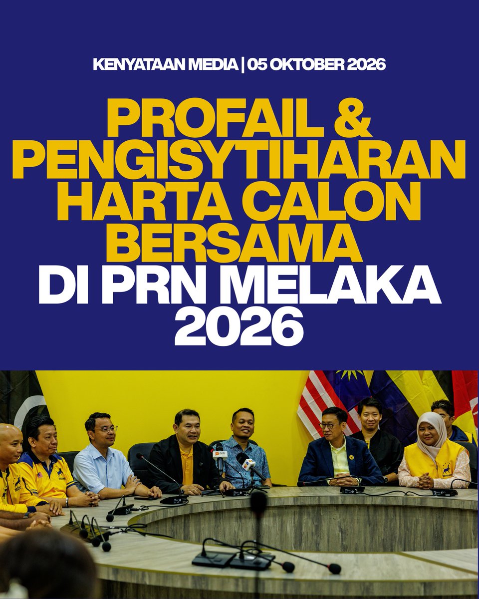 rafiziramli's tweet photo. 𝗞𝗘𝗡𝗬𝗔𝗧𝗔𝗔𝗡 𝗠𝗘𝗗𝗜𝗔
5 𝘖𝘬𝘵𝘰𝘣𝘦𝘳 2026

𝗣𝗥𝗢𝗙𝗔𝗜𝗟 𝗗𝗔𝗡 𝗣𝗘𝗡𝗚𝗜𝗦𝗬𝗧𝗜𝗛𝗔𝗥𝗔𝗡 𝗛𝗔𝗥𝗧𝗔 𝗖𝗔𝗟𝗢𝗡 𝗕𝗘𝗥𝗦𝗔𝗠𝗔 𝗗𝗜 𝗣𝗥𝗡 𝗠𝗘𝗟𝗔𝗞𝗔 𝟮𝟬𝟮𝟲

BERSAMA telah pun mengumumkan 16 calon yang akan bertanding di 16 kerusi DUN dalam Pilihan Raya Negeri Melaka 2026.

Mereka terdiri dari calon pelbagai latar belakang, dengan pengalaman bekerja yang panjang dan pencapaian akademik yang kukuh.

BERSAMA menetapkan syarat setiap calon wajib membuat satu akuan berkanun mengisytiharkan harta sebelum watikah calon diberikan.

Maka, pada hari ini, orang ramai boleh melayari laman https://t.co/6vXmDO7QDX untuk mengakses akuan berkanun pengisytiharan harta setiap calon di capaian https://t.co/gSEmkaewD8 

Selain dari akuan berkanun pengisytiharan harta, pengundi boleh berinteraksi dengan calon untuk menjemput mereka hadir ke program atau meninjau masalah setempat, melalui mekanisme “Jemput Calon” yang diperkenalkan di laman ini.

Saya menggalakkan pengundi Melaka memanfaatkan peluang ini untuk menggunakan kuasa mereka mengarahkan calon-calon BERSAMA hadir ke rumah atau kejiranan mereka, sebagai satu budaya politik baru yang mengangkat konsep seorang ahli politik itu bekerja untuk rakyat.

Jadual kempen setiap calon akan mula dinaikkan dan dikemaskini di laman calon https://t.co/6vXmDO7QDX, untuk memberi peluang kepada pengundi mengikuti kempen BERSAMA di Melaka dengan lebih berkesan.

Pada kesempatan ini, saya ingin menegaskan bahawa pengisytiharan harta adalah satu kayu ukur komitmen setiap parti mencegah rasuah dan politik wang.

Walaupun hanya berusia 4 bulan, calon-calon BERSAMA telah membuat pengisytiharan harta secara akuan berkanun dalam dua pilihan raya negeri.

Secara langsung, ini menjadi tamparan kepada parti-parti lain yang lebih bertapak untuk menjelaskan kenapa mereka tidak komited untuk membuat pengisytiharan harta.

Keengganan UMNO membuat pengisytiharan harta akan mengukuhkan pandangan rakyat mengenai imej parti itu yang sering dikaitkan dengan rasuah.

Keengganan PAS membuat pengisytiharan harta mengesahkan bahawa parti itu tidak serius mengenai isu rasuah, demi fleksibiliti untuk bekerjasama dengan UMNO.

Keengganan PKR, DAP dan AMANAH membuat pengisytiharan harta mendedahkan hipokrasi mereka dalam membanteras rasuah.

Sementara PH menyerang UMNO menggunakan isu rasuah, PH sendiri tidak mengambil langkah semudah membuat pengisytiharan harta untuk membina budaya anti rasuah dalam parti masing-masing.

Saya realistik bahawa kebuntuan politik terkini bermakna majoriti pengundi tidak memberi premium kepada disiplin pengisytiharan harta.

Pun begitu, usaha membanteras politik wang dan rasuah tidak boleh ditunggang bagi tujuan laba politik semata-mata. Ia mesti dibuktikan dengan keberanian dan ketelusan untuk mengisytiharkan harta.

5 𝘖𝘬𝘵𝘰𝘣𝘦𝘳 2026

Bagi pihak 𝗕𝗘𝗥𝗦𝗔𝗠𝗔

𝗥𝗔𝗙𝗜𝗭𝗜 𝗥𝗔𝗠𝗟𝗜