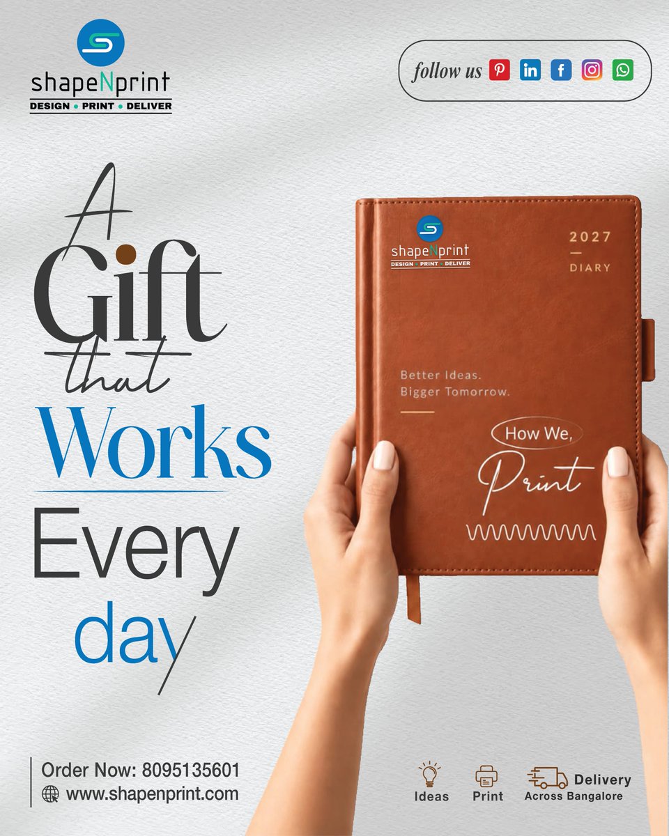 shapeNprint's tweet photo. A Gift That Works Every Day!
🚚 Delivery available across Bangalore
📞 Order Now: 8095135601
🌐 https://t.co/eSfPhdovxX

#diaryprinting #customdiary #DiaryPrintingBangalore #corporategifting #corporatediary #customizedgifts #promotionalgifts #officestationery #personalizeddiary https://t.co/iduQVE9ewZ