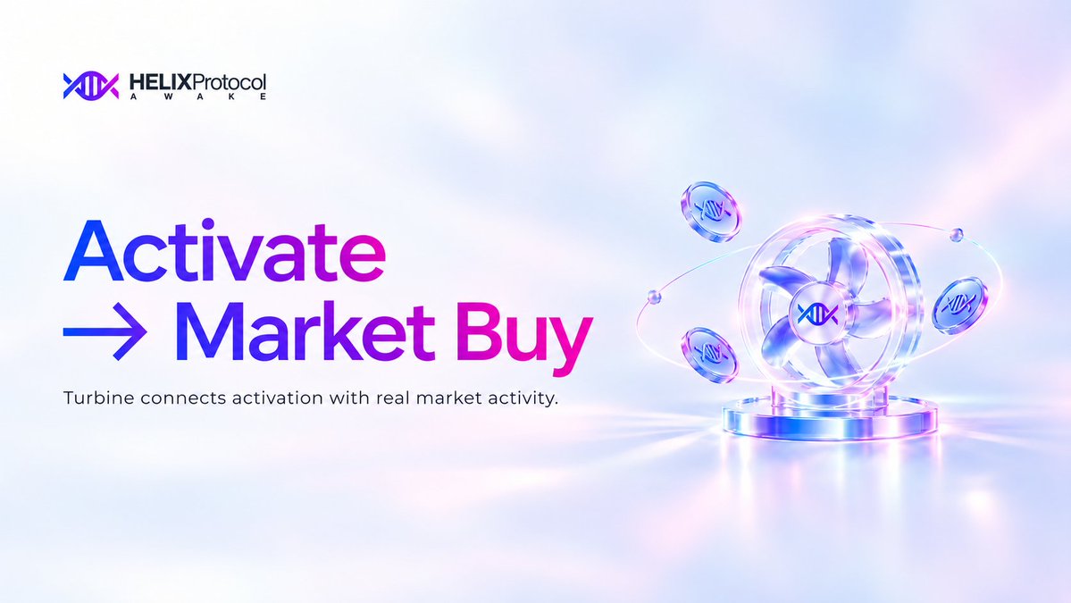 AWAKEHELIX's tweet photo. What if emission activation were connected to real market activity? 🔄

That’s the idea behind Turbine.

AiLGNS Activation
↓
Turbine
↓
Real Market Buy

🔹 Activate 1,000 AiLGNS
🔹 Turbine buys 1,000 AiLGNS from the market

Important:

1:1 refers to token quantity — not price.

Market price remains market-determined. 🌀

#HELIXProtocol #AiLGNS #DeFi4