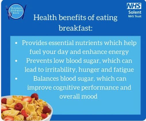 NHWeek's tweet photo. Tip of the Week - Benefits of a healthy breakfast shared by @SolentNHSTrust #NHWeek https://t.co/5M4NsJUooj